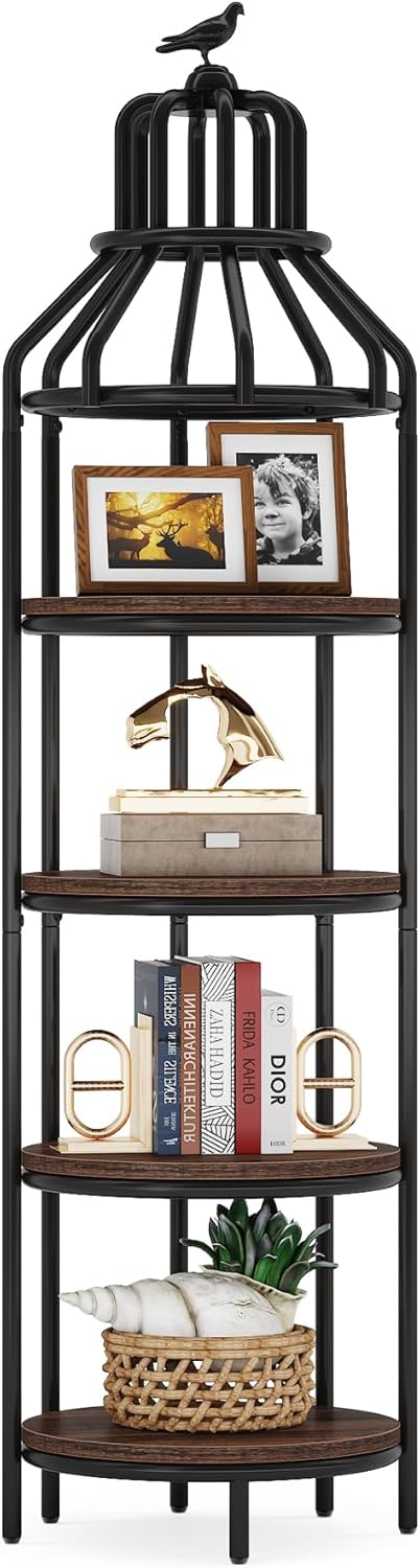 Tribesigns 4-Tier Corner Bookshelf Rustic Brown