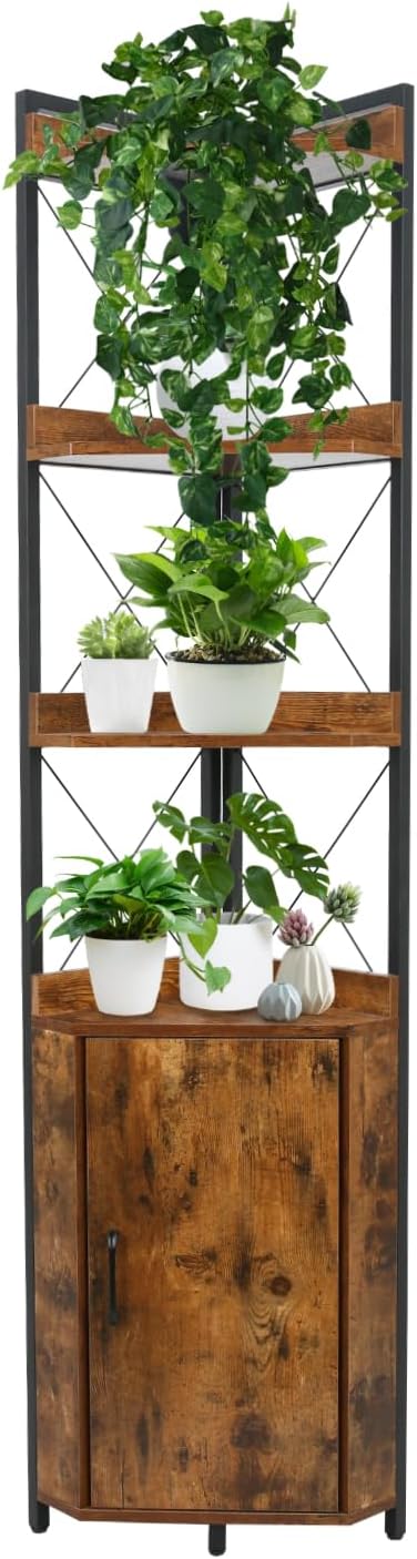 Tall Corner Shelf with 3 Tiers and Doors