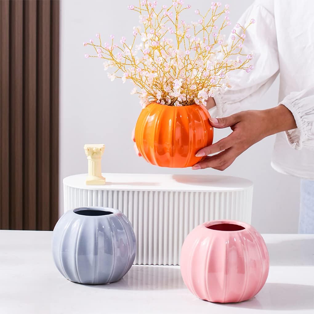 WAIT FLY Creative Pumpkin Shape Ceramic Vase Purple