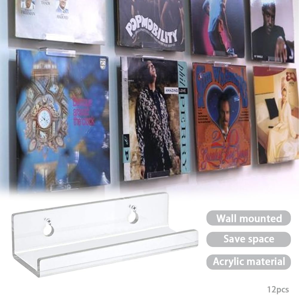 12-Pack 4-Inch Clear Vinyl Record Wall Shelf Mount
