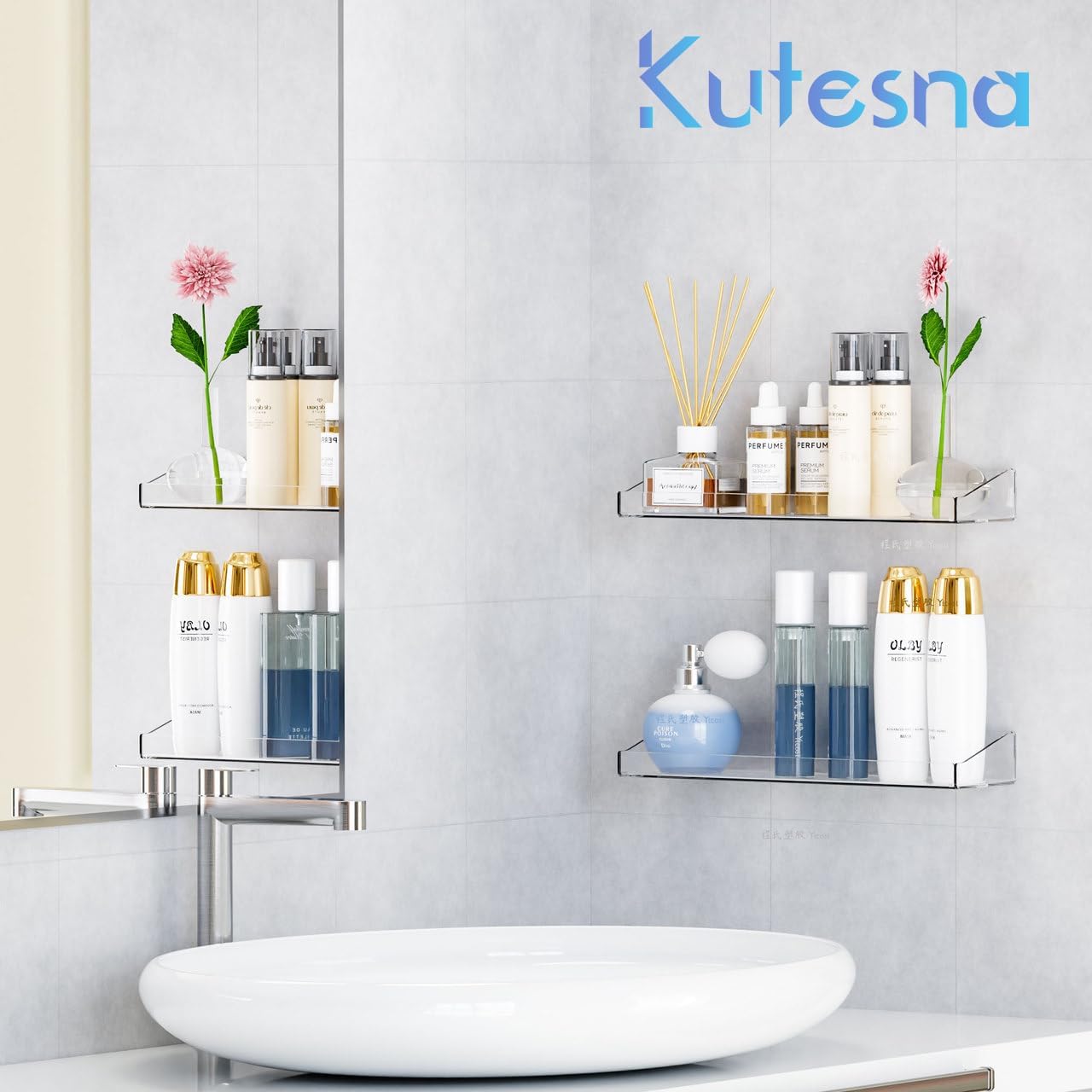 Kutesna 6 Pack Acrylic Floating Shelves for Wall