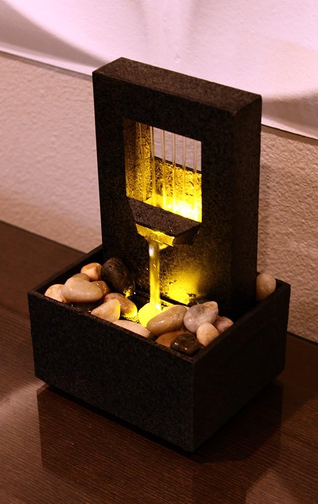 Natures Mark Raining Spout LED Water Fountain with River Rocks