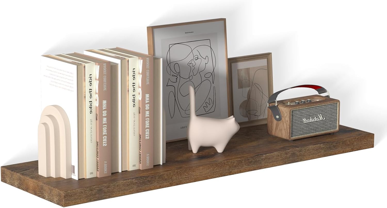 40 Inch Rustic Floating Shelf Large No Drilling