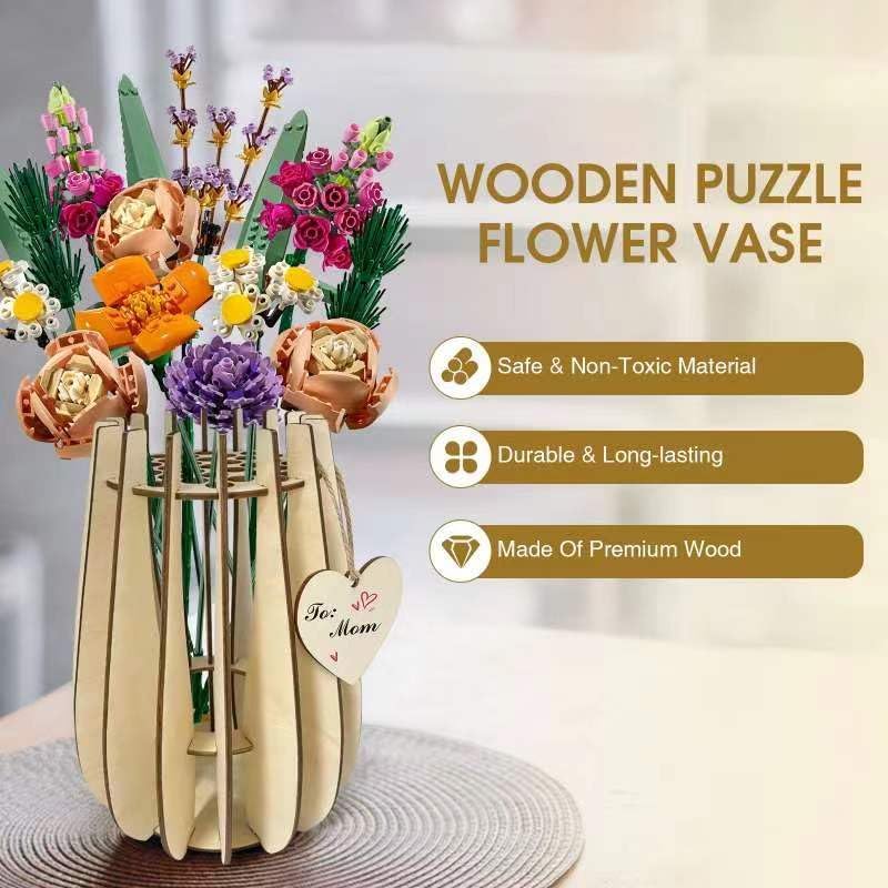 Coty ni LEGO Flower Vase Kit Wooden Display Stand
