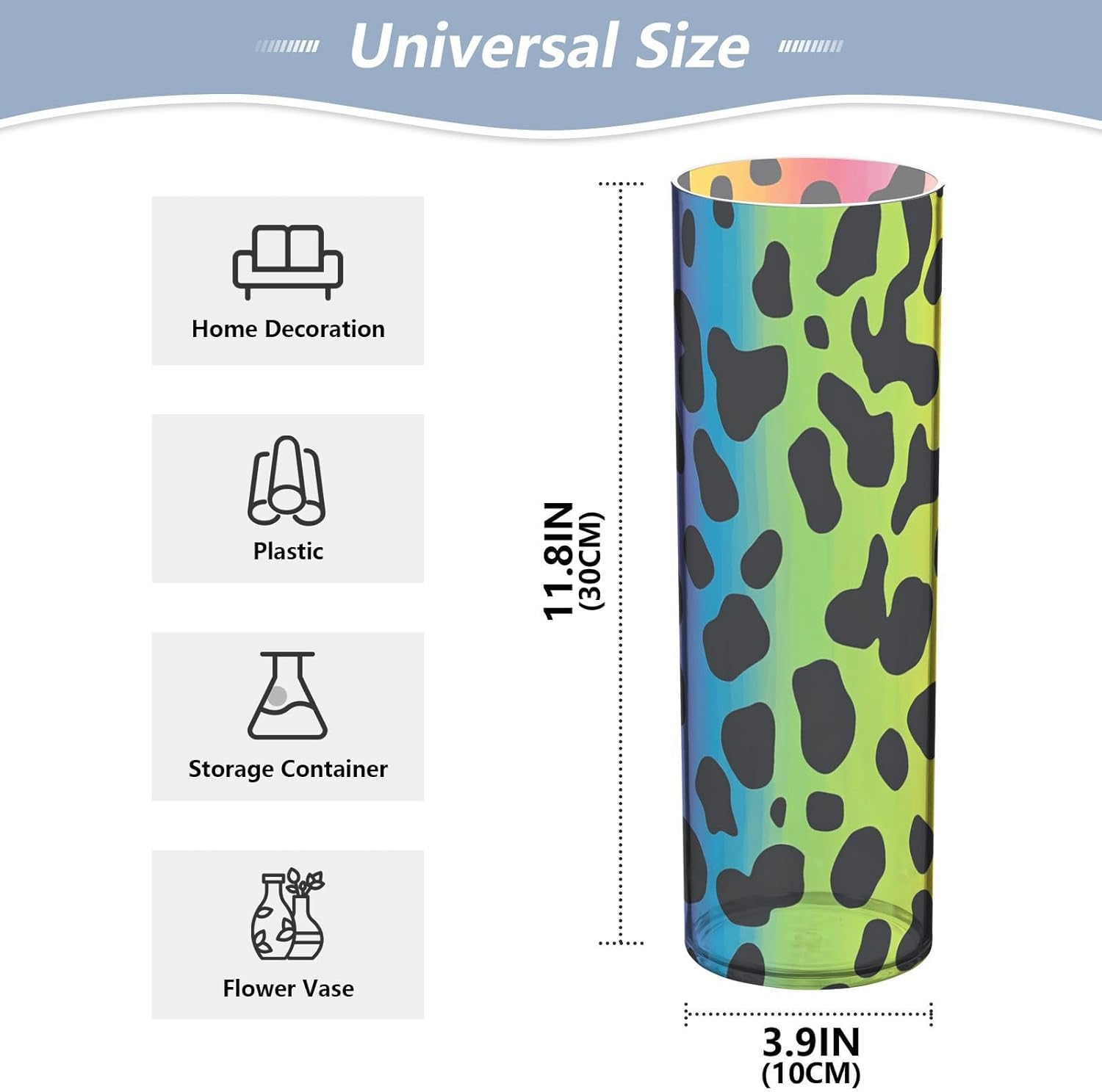 Chic Rainbow Leopard Print Plastic Cylinder Vase 118 x 39 Inch