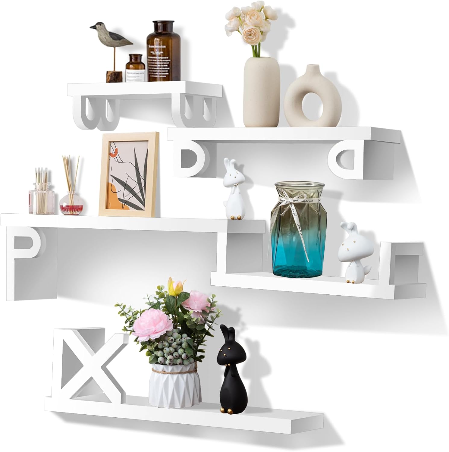 White Floating Shelves for Wall - Set of 5