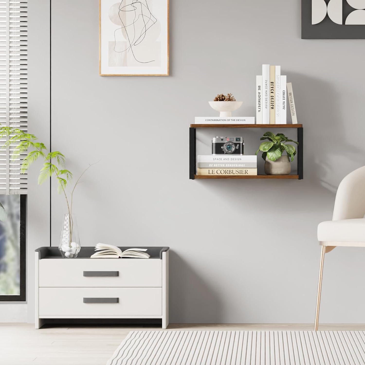 Floating Nightstand Set of 2 with Durable Metal Brackets and Solid Wood