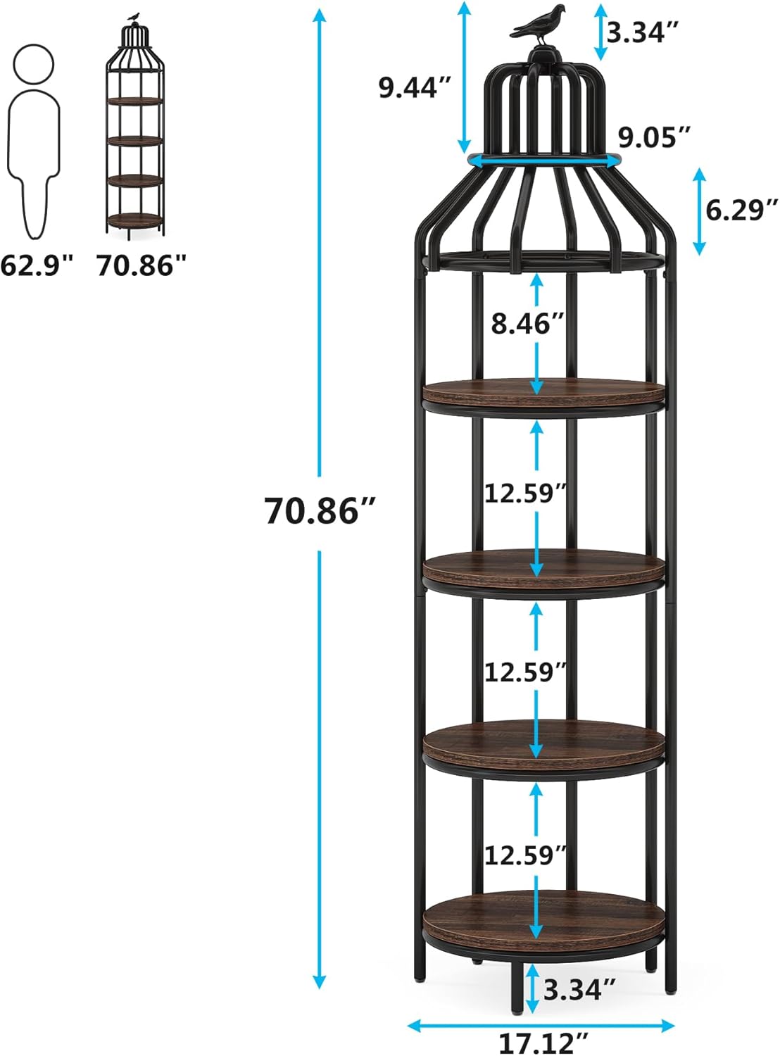 Tribesigns 4-Tier Corner Bookshelf Rustic Brown
