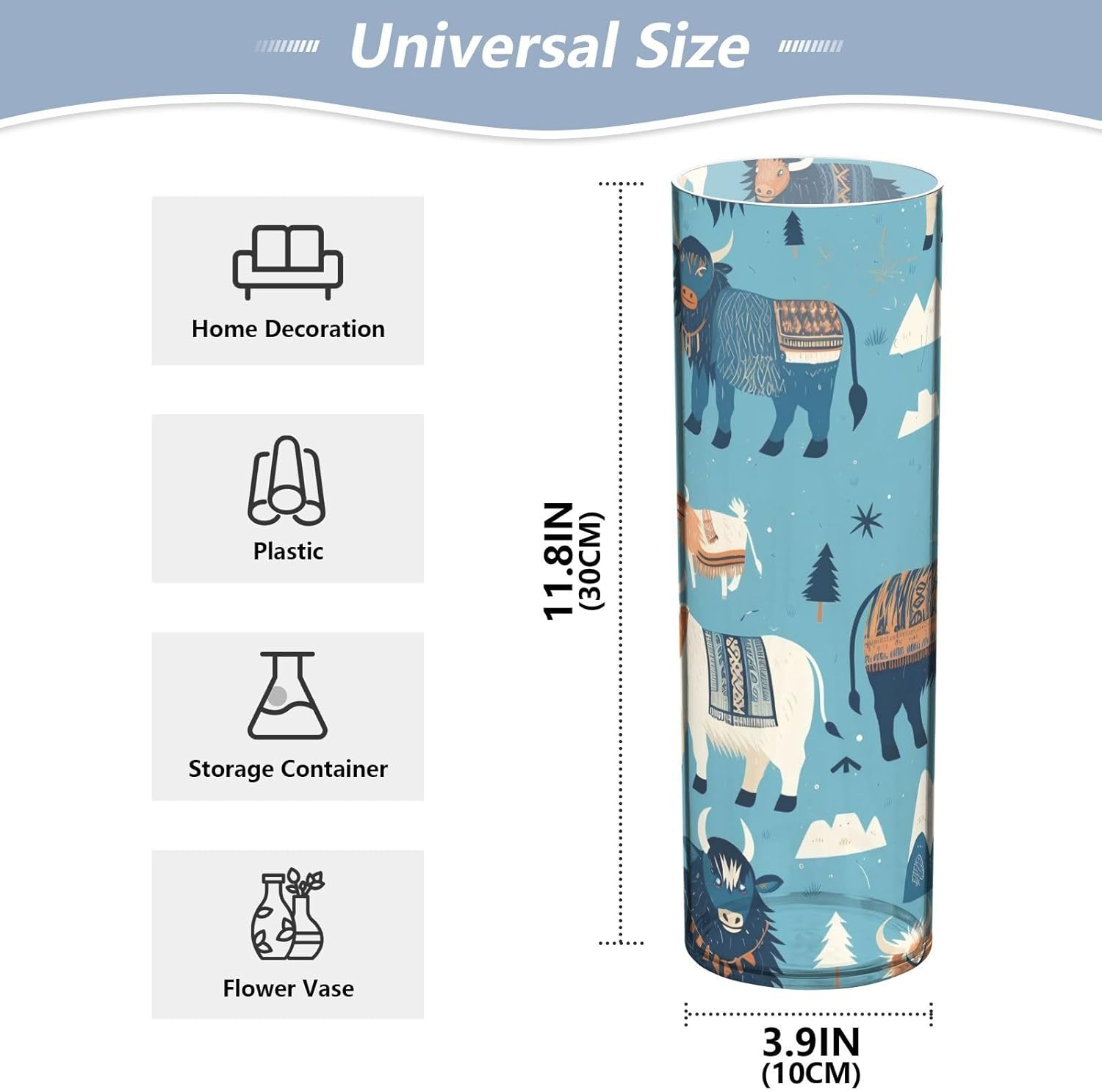 Blue Cattle Of The Bohemian Tribe Plastic Cylinder Vase 118 x 39 Inch