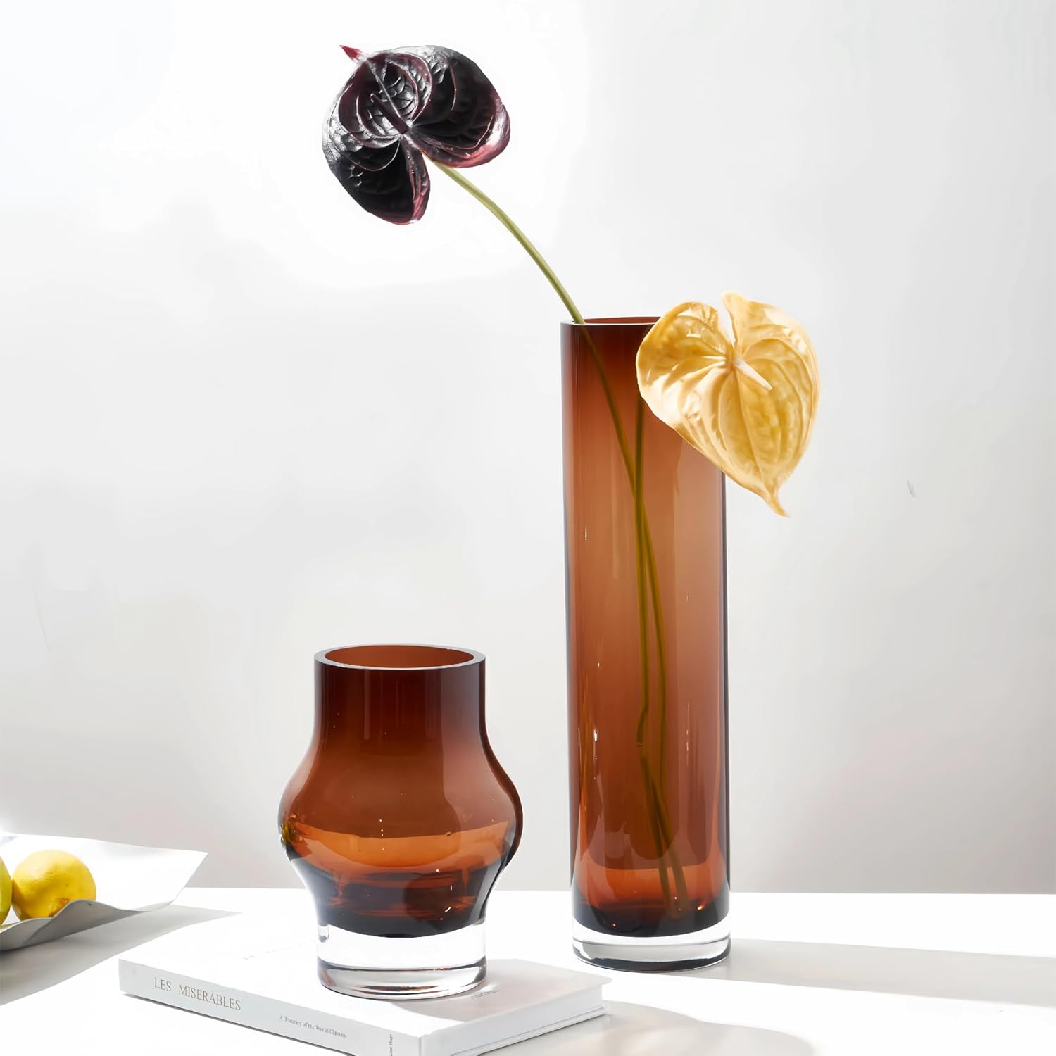 8 Amber Hurricane Candleholder - 35lb Thick Glass Vase
