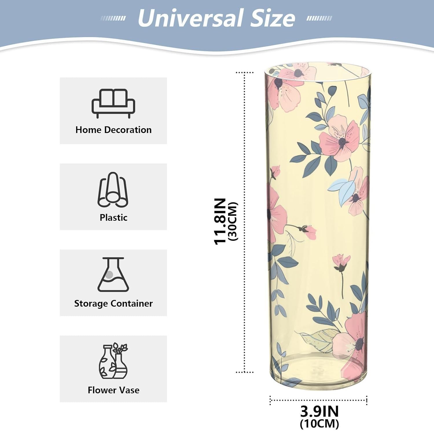 Light Pink Flower Retro Plastic Cylinder Vase 118 x 39 Inch