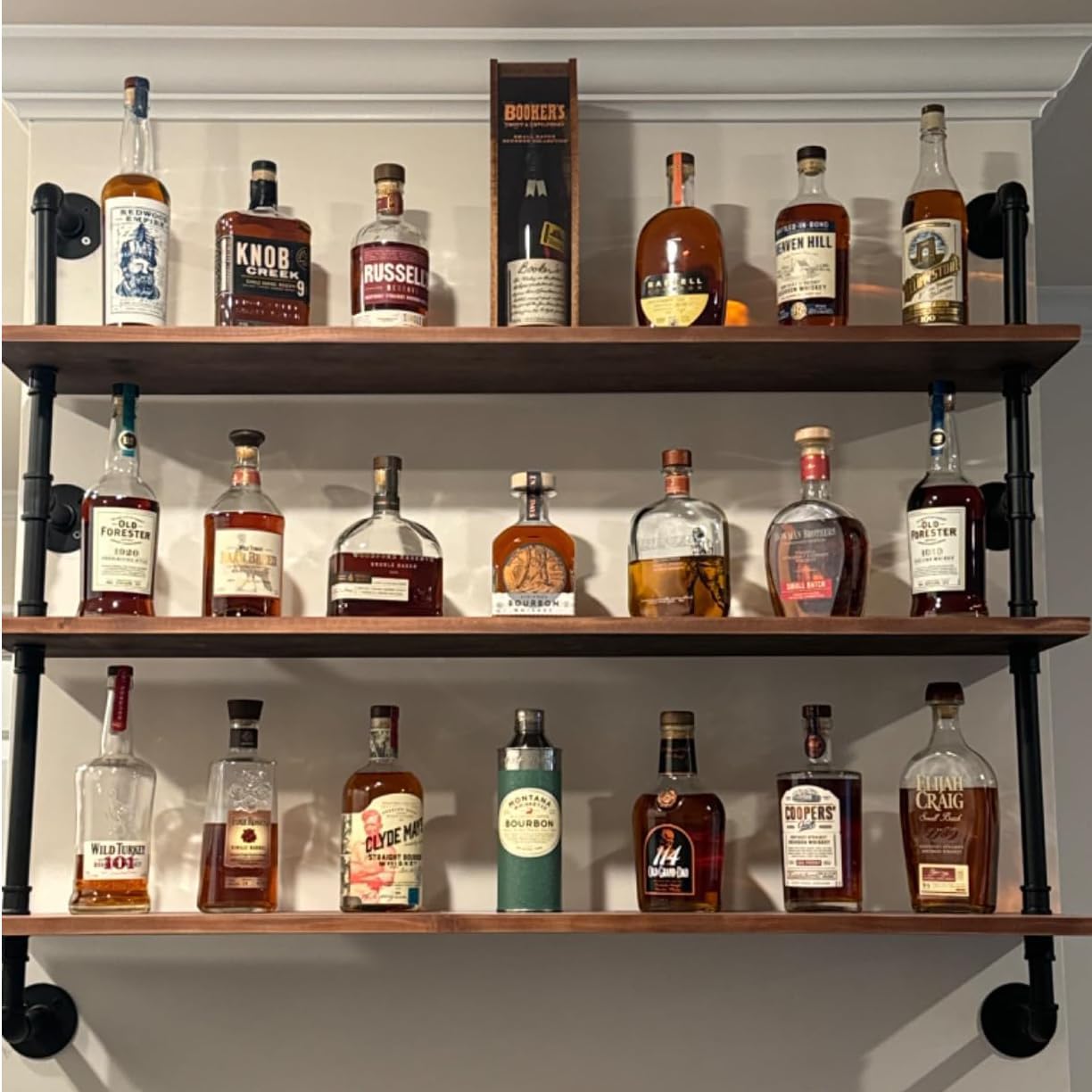 Industrial Pipe Floating Shelf 48 Inch Rustic Wood