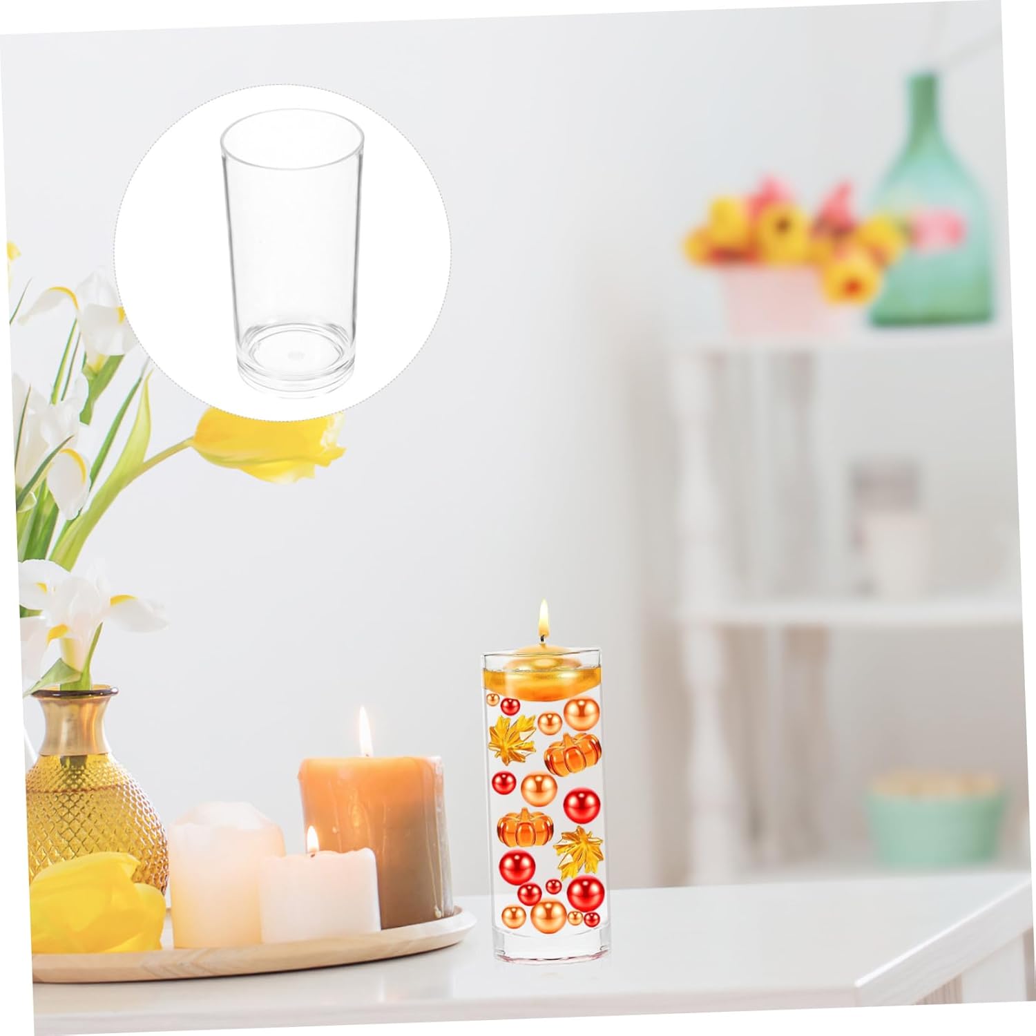 PRETYZOOM Acrylic Floating Candle Holder Vase for Weddings