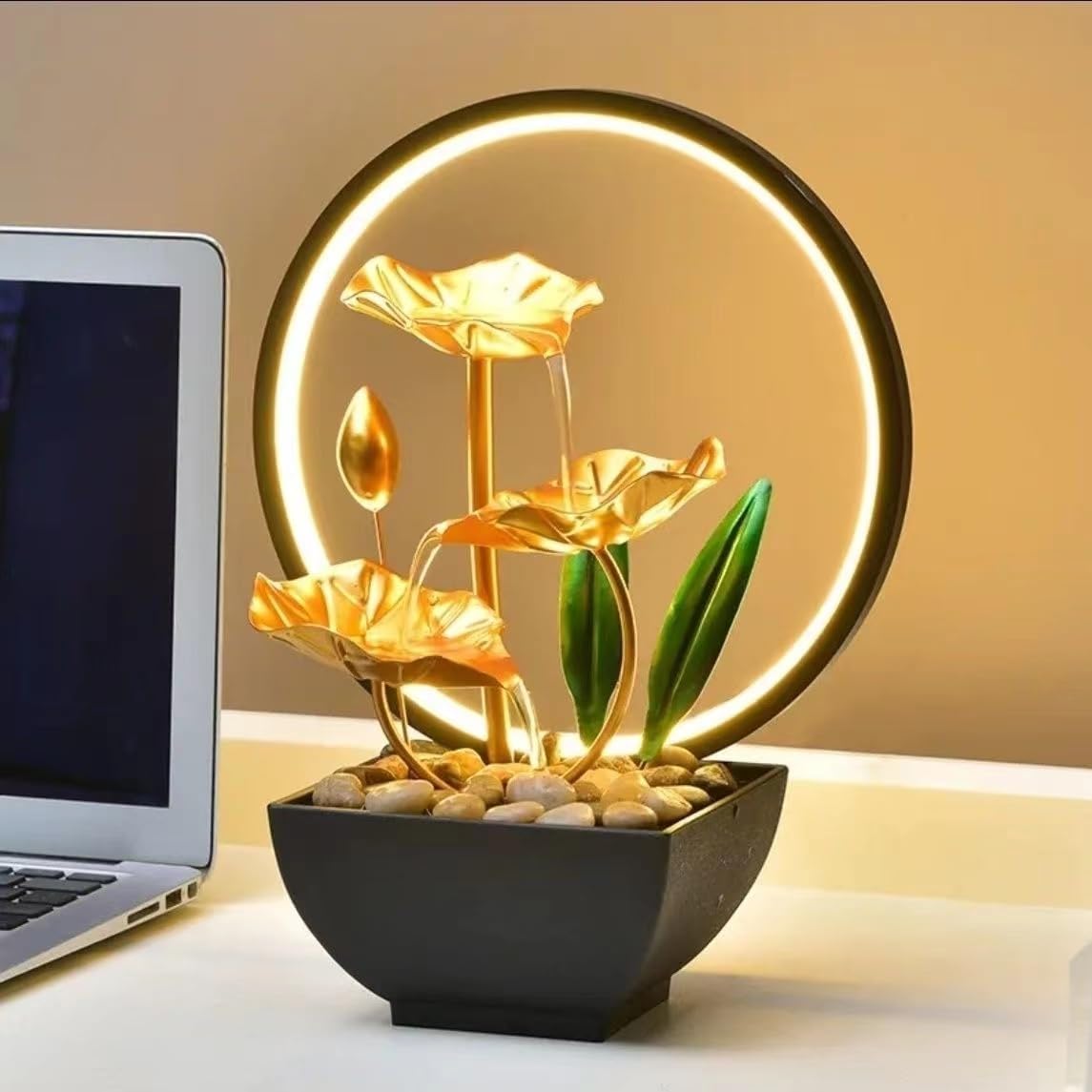 TiCin USB Powered Tabletop Fountain with LED Lights and Natural Rocks
