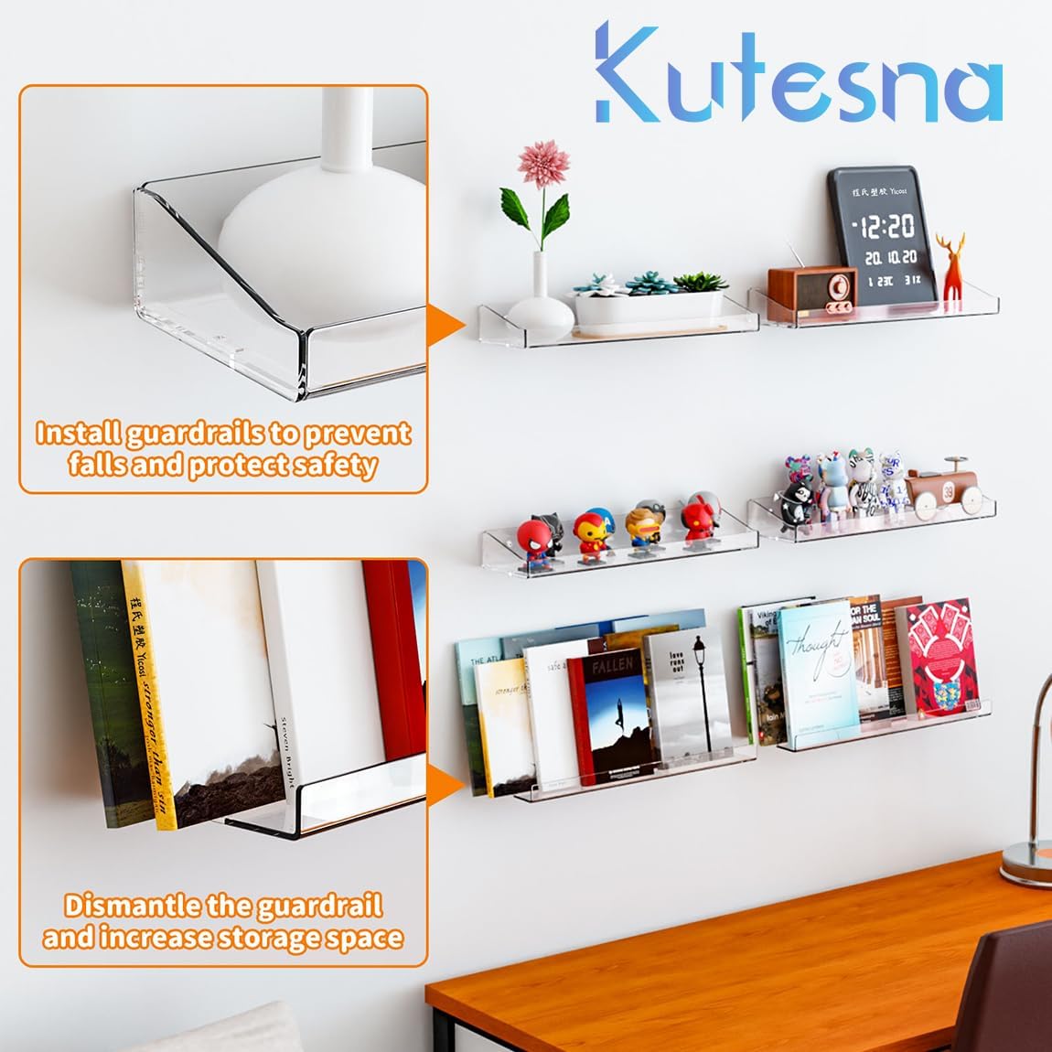 Kutesna 6 Pack Acrylic Floating Shelves for Wall