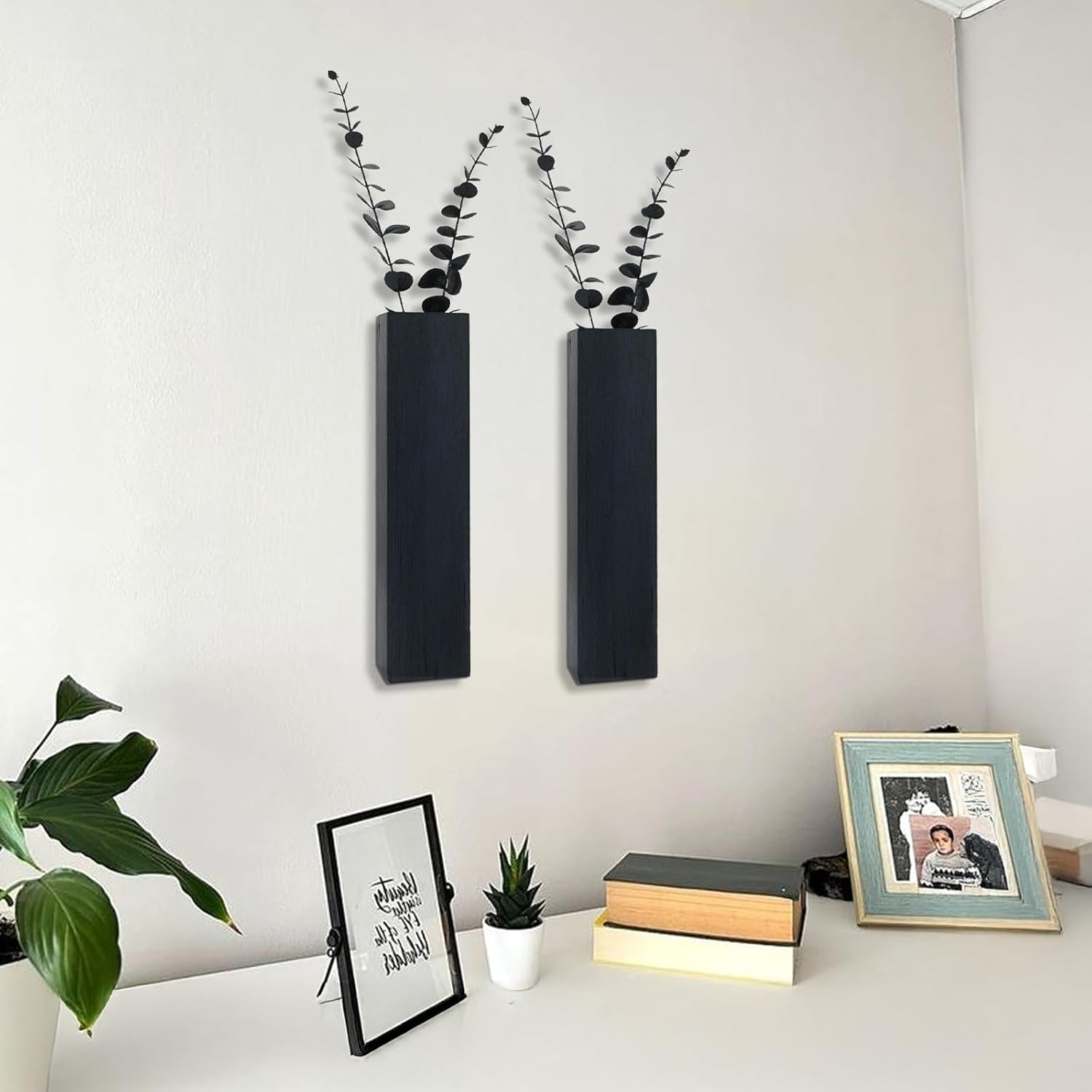 2Pack Wooden Wall Planter with Eucalyptus Stems
