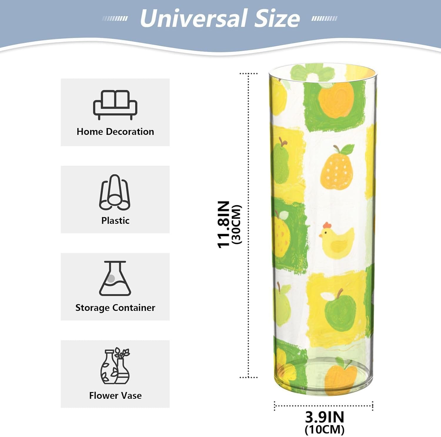 Yellow Green Flower Checkered Pattern Plastic Vase 118x39 Inch Decorative
