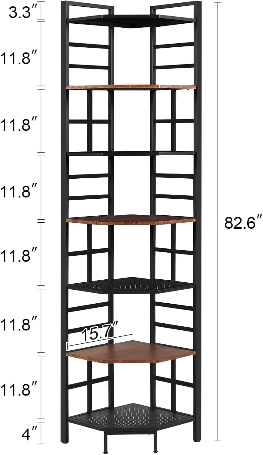 HOMISSUE 7 Tier Tall Narrow Corner Bookshelf 826 Brown