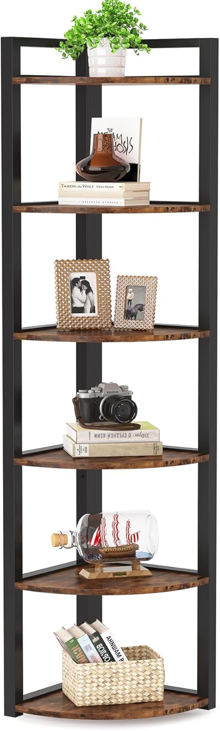 Little Tree 6-Tier Corner Shelf Industrial Bookshelf