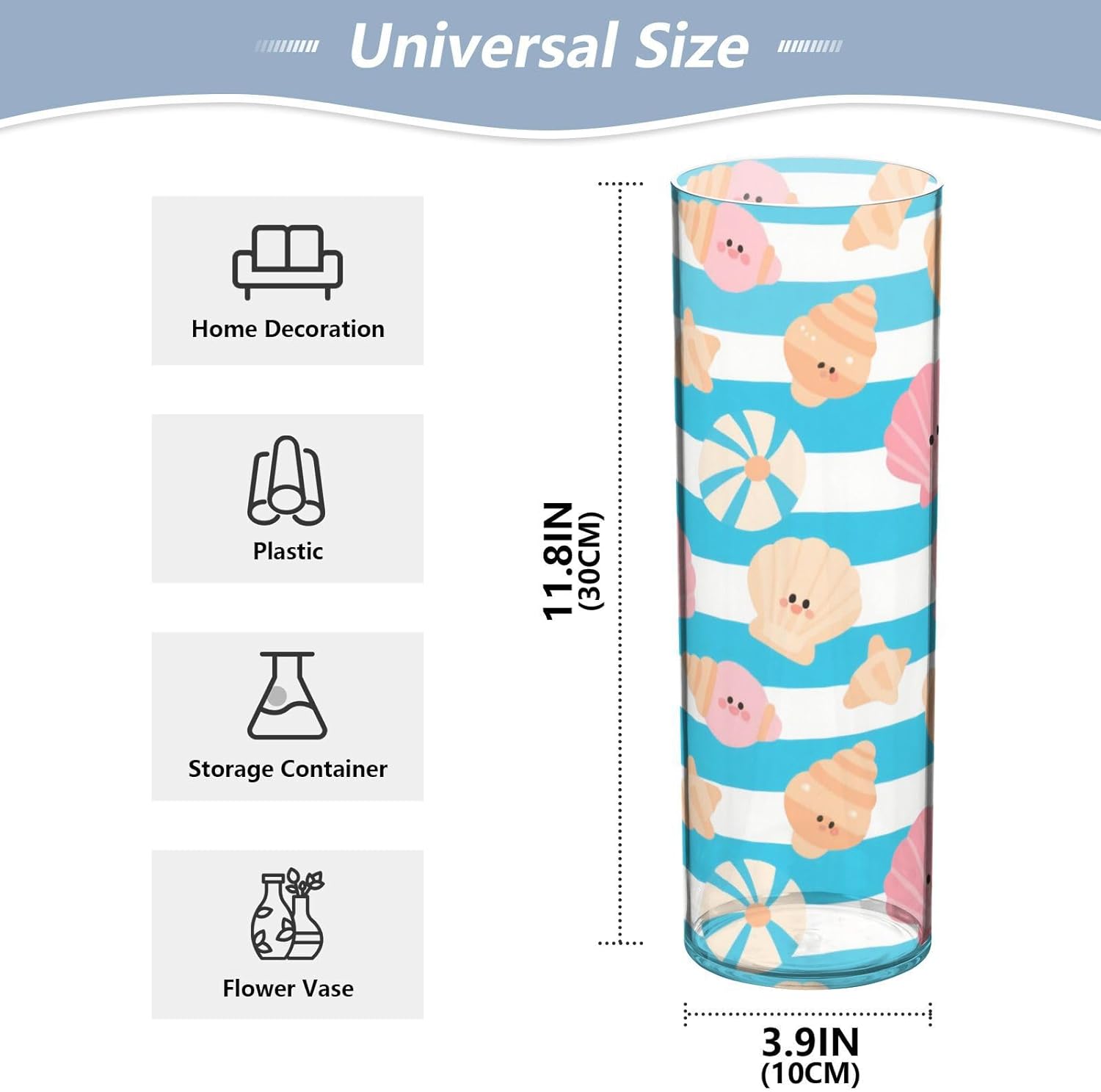 Summer Stripe Shell Blue Plastic Cylinder Vase 118x39 Inch Decorative