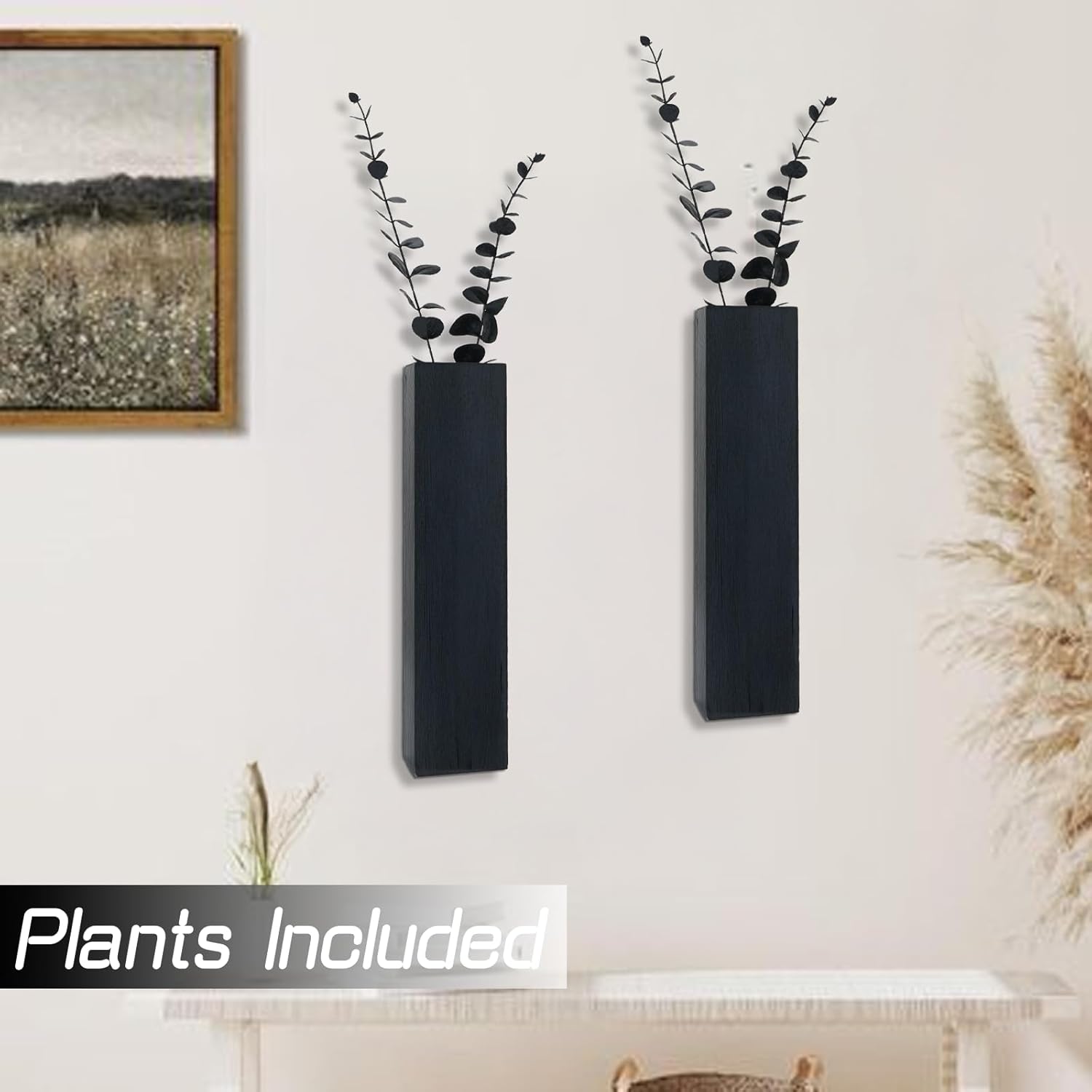 2Pack Wooden Wall Planter with Eucalyptus Stems