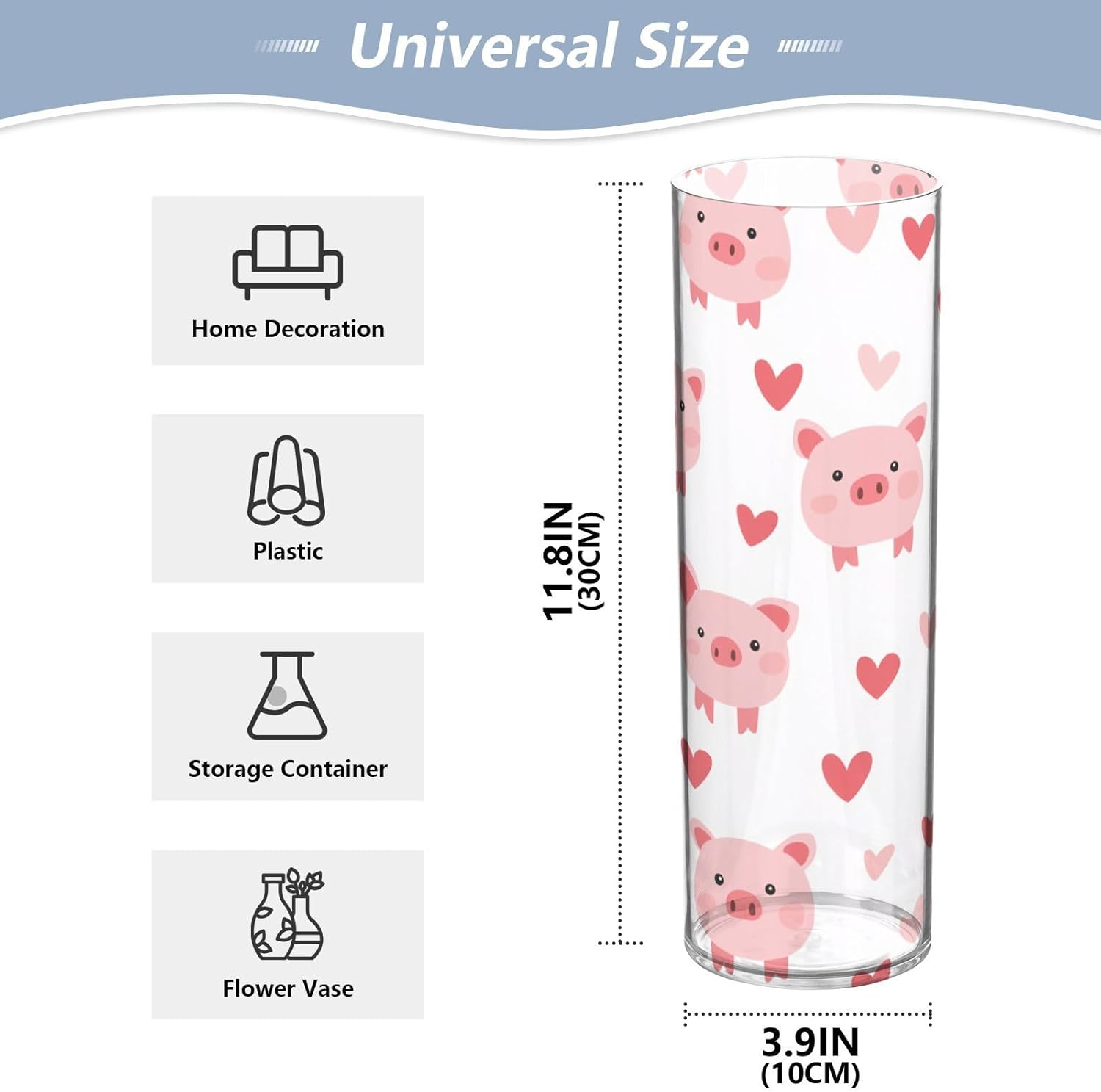 Happy Valentines Day Cartoon Pig White Plastic Hurricane Vase