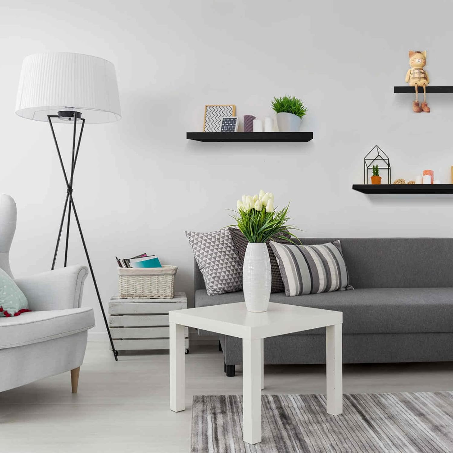 Solid Wood Floating Shelves Set of 3 Black