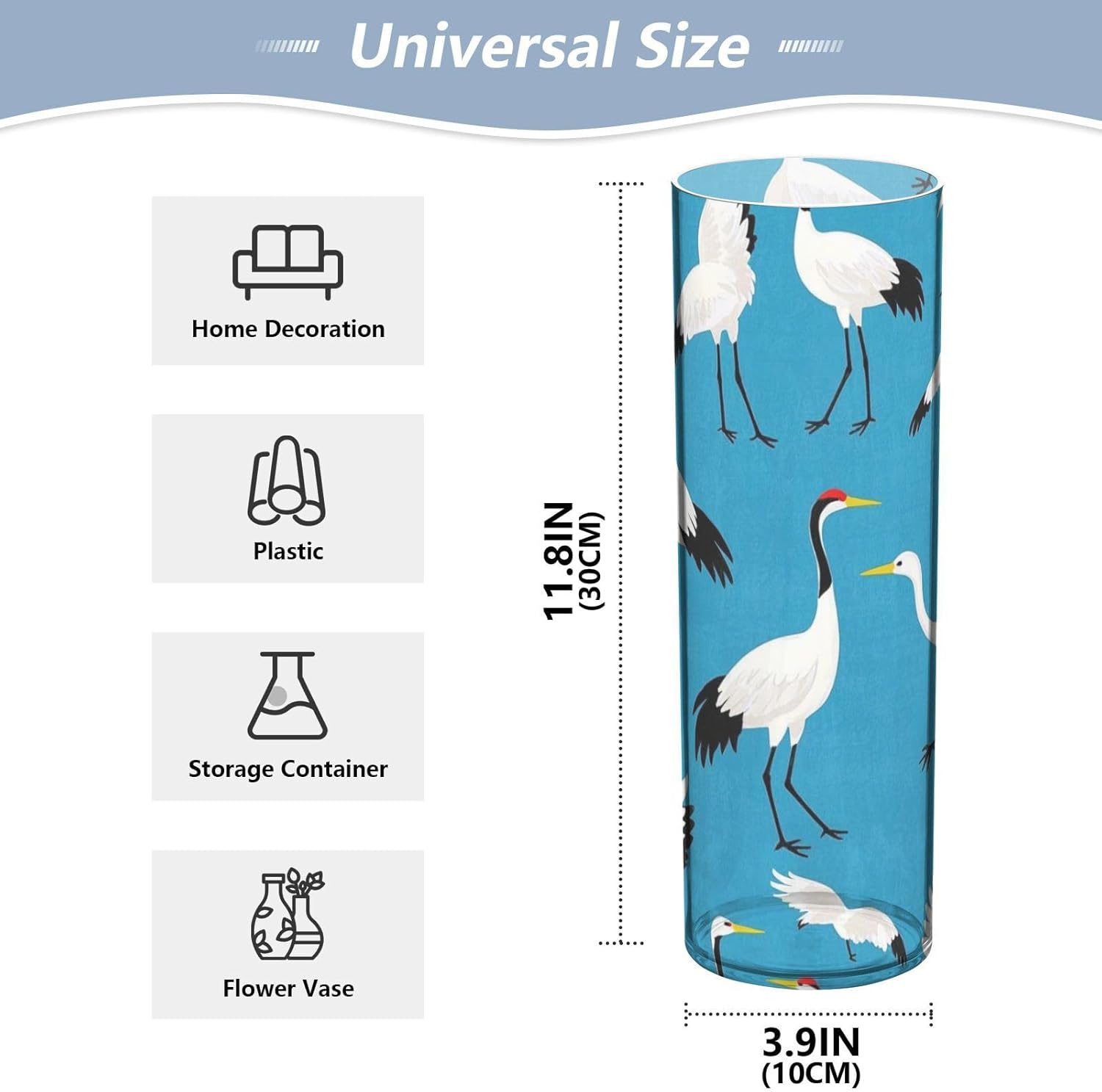 Blue Cartoon Crane Bird Silhouette Plastic Vase for Centerpieces