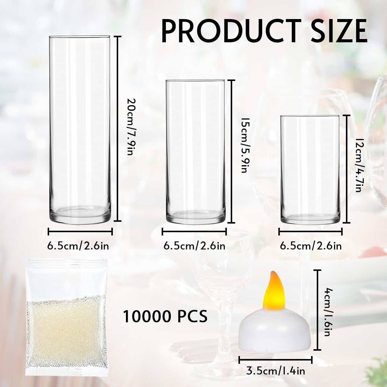 6 Piece Glass Cylinder Vase Set with Floating Candles and Filler Beads