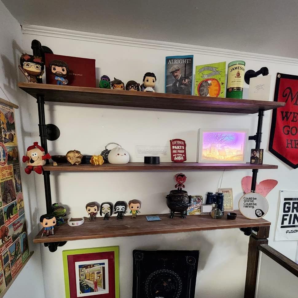 Industrial Pipe Floating Shelf 48 Inch Rustic Wood