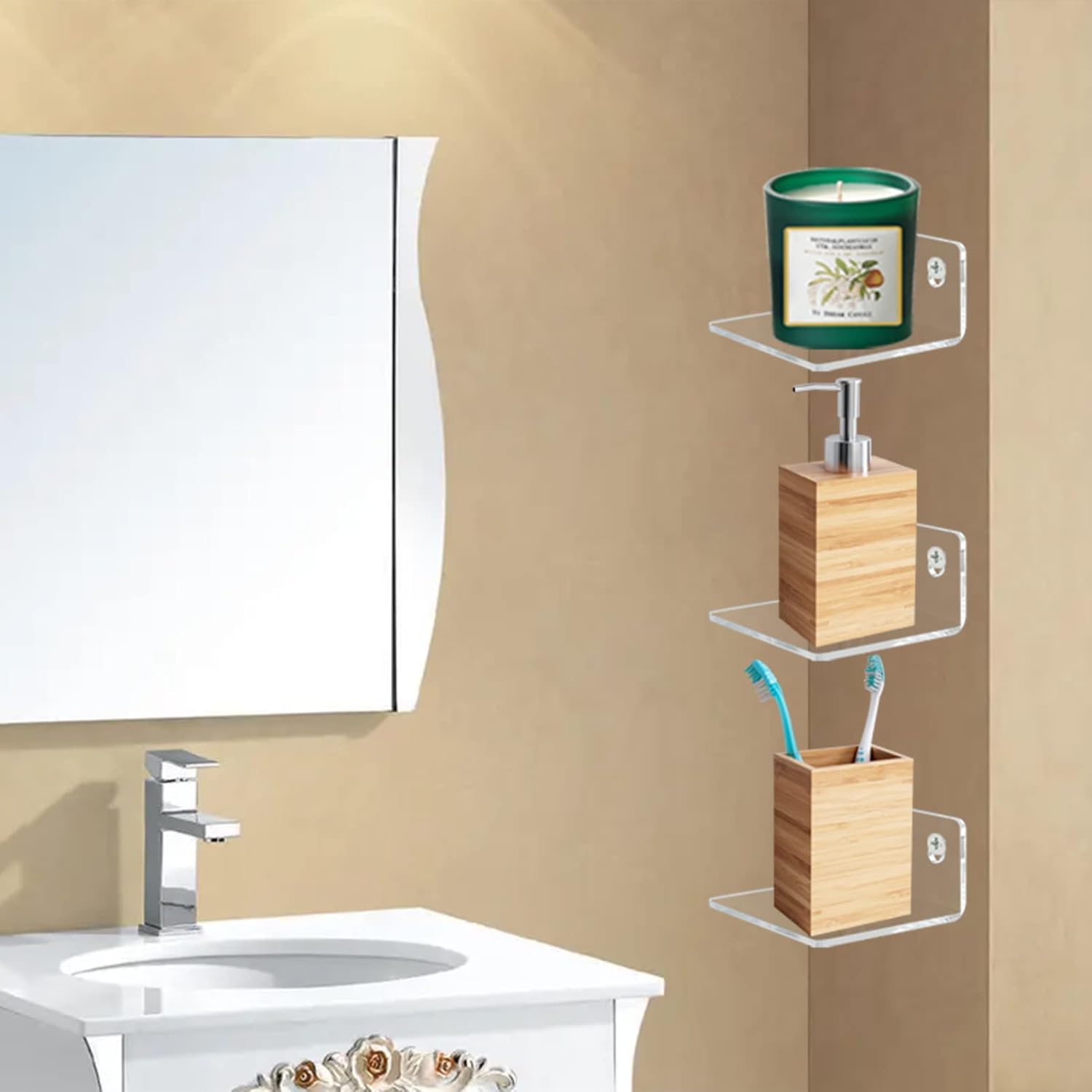 Bigfety Acrylic Floating Shelves 3-Ledges Clear Display Shelf