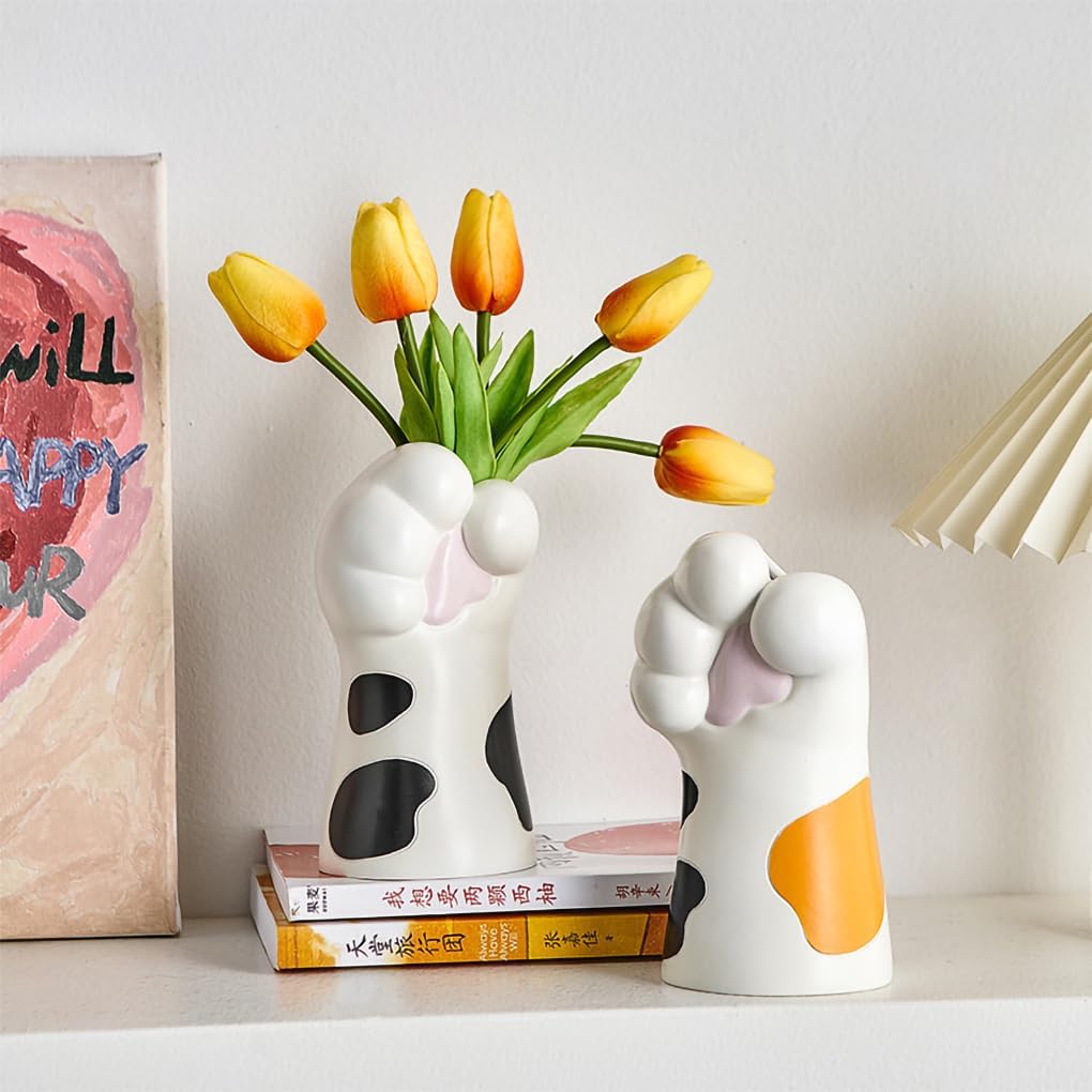 WAIT FLY Cat Paw Ceramic Flower Vase Black