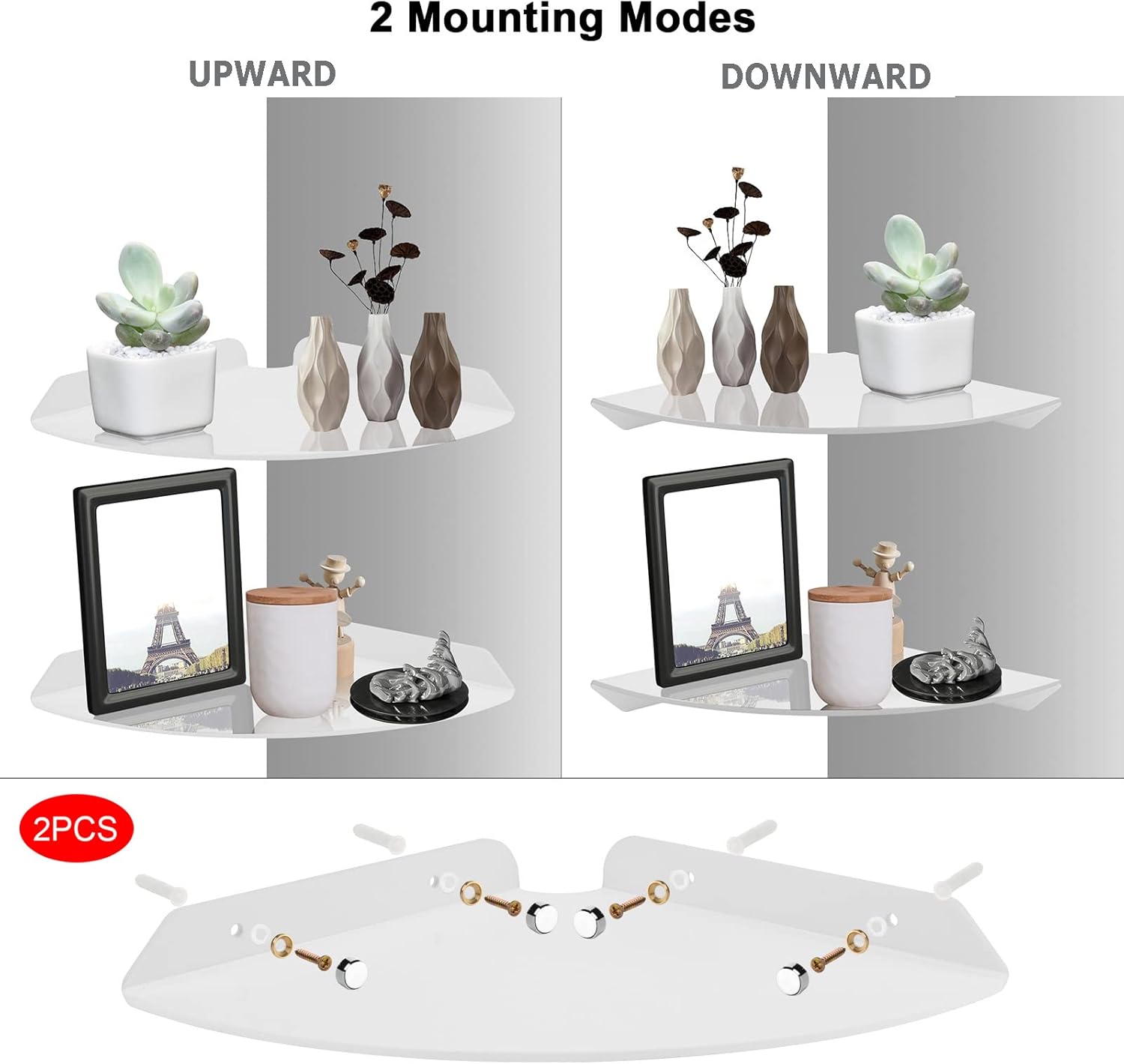 Cosmos Clear Floating Corner Shelves 2 Pcs Wall Mount Organizer