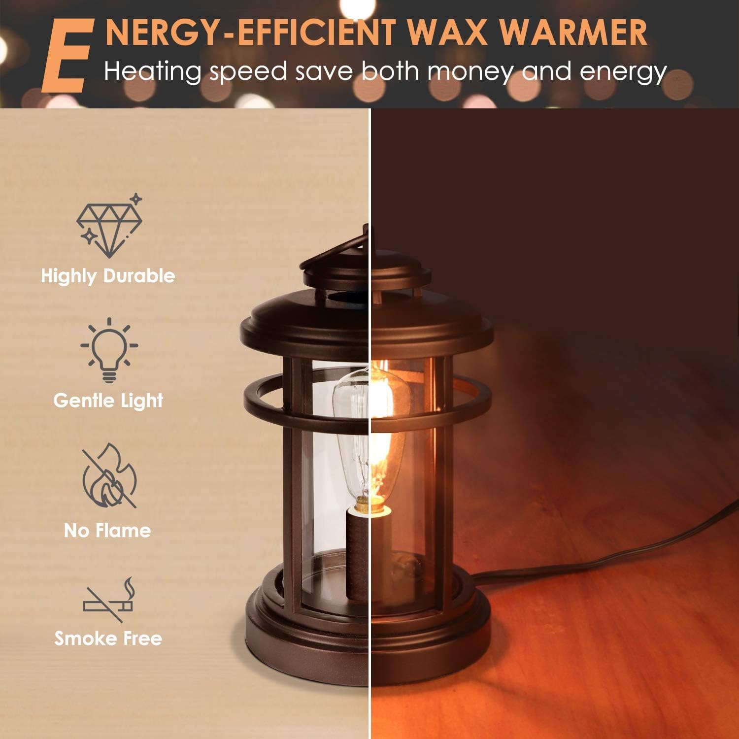 SALKING Electric Wax Warmer with 2 Edison Bulbs