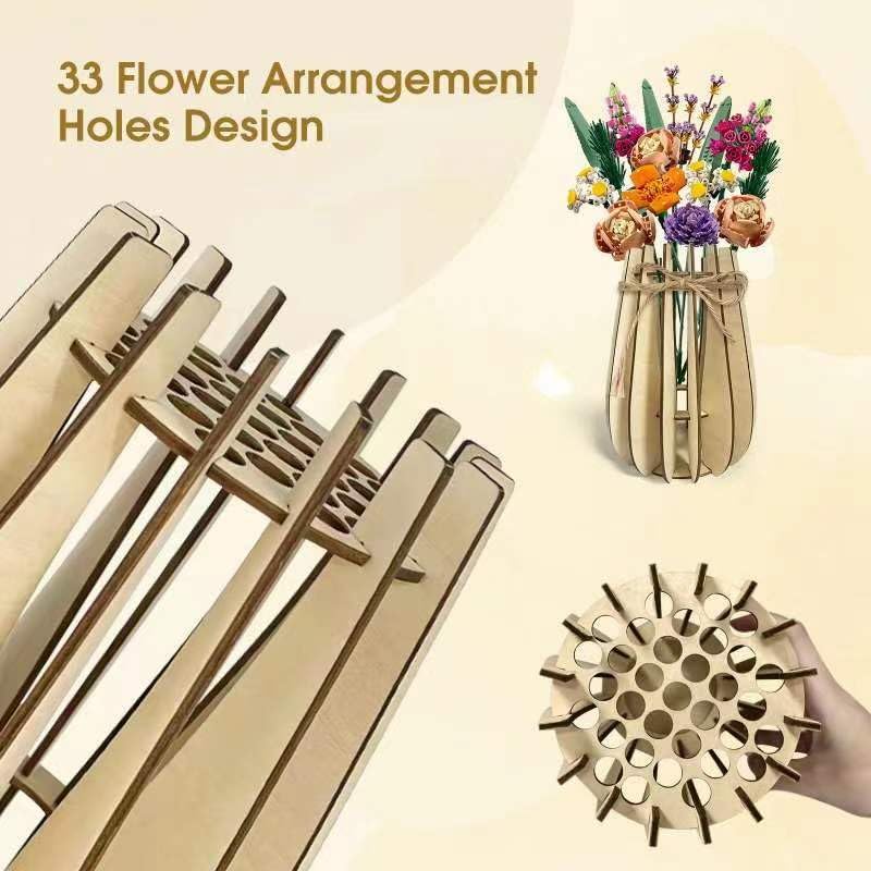 Coty ni LEGO Flower Vase Kit Wooden Display Stand