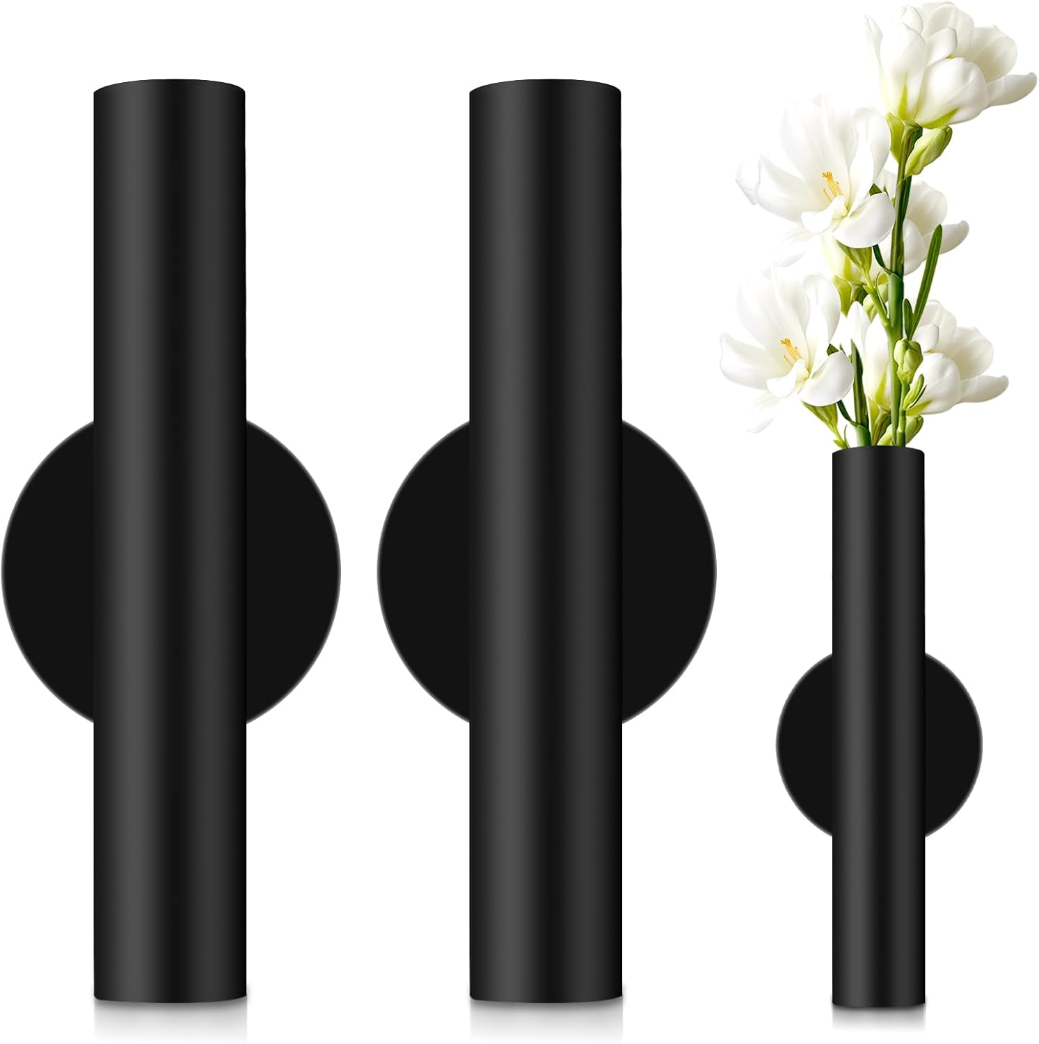 3 Pcs Black Metal Wall Mounted Vases for Decor
