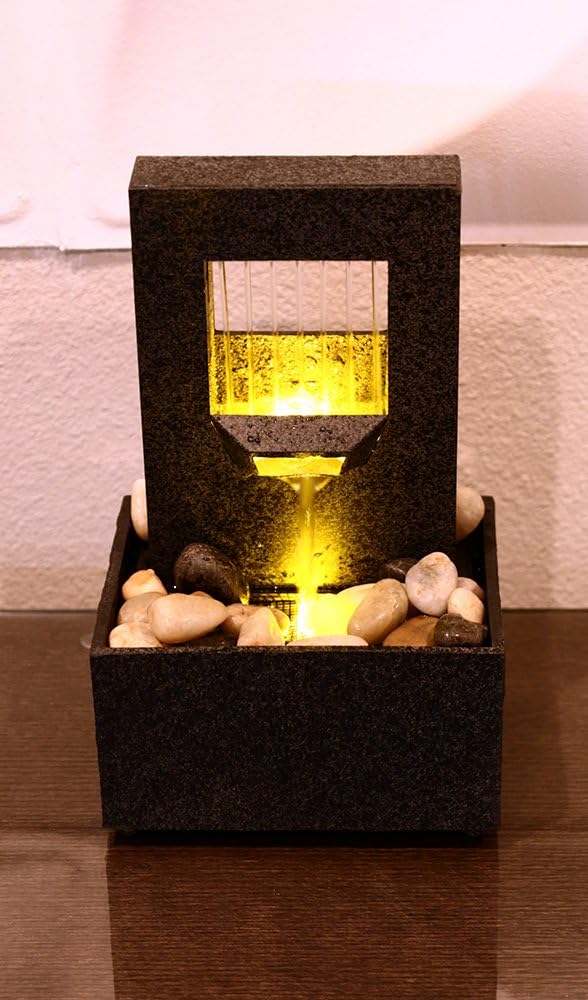 Natures Mark Raining Spout LED Water Fountain with River Rocks