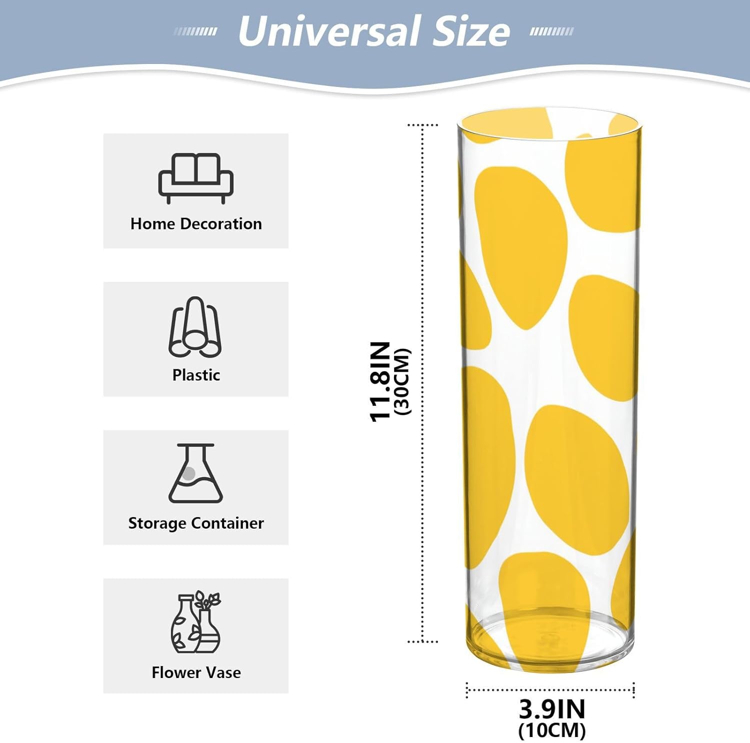 Clear Plastic Hurricane Vase with Yellow Spots 118 x 39 Inch