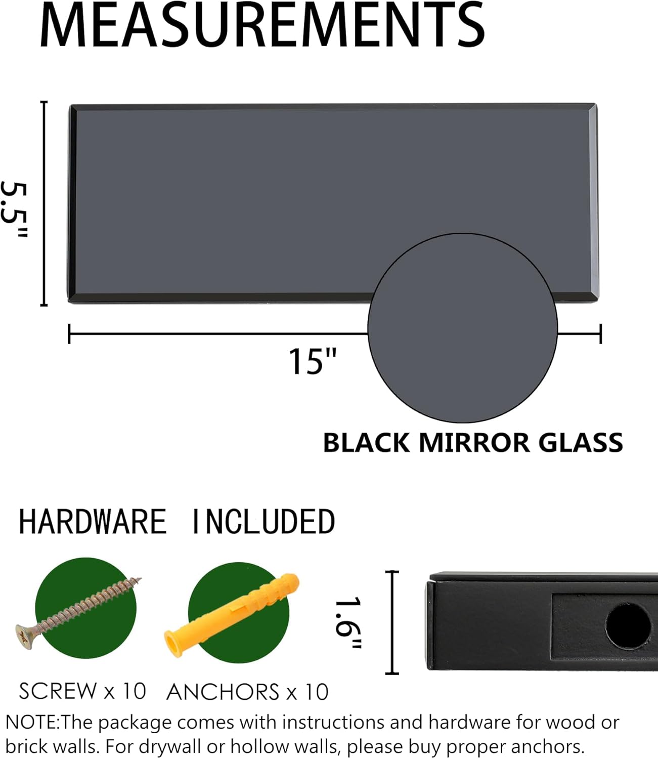 SHYFOY Black Glass Floating Shelves Set of 3