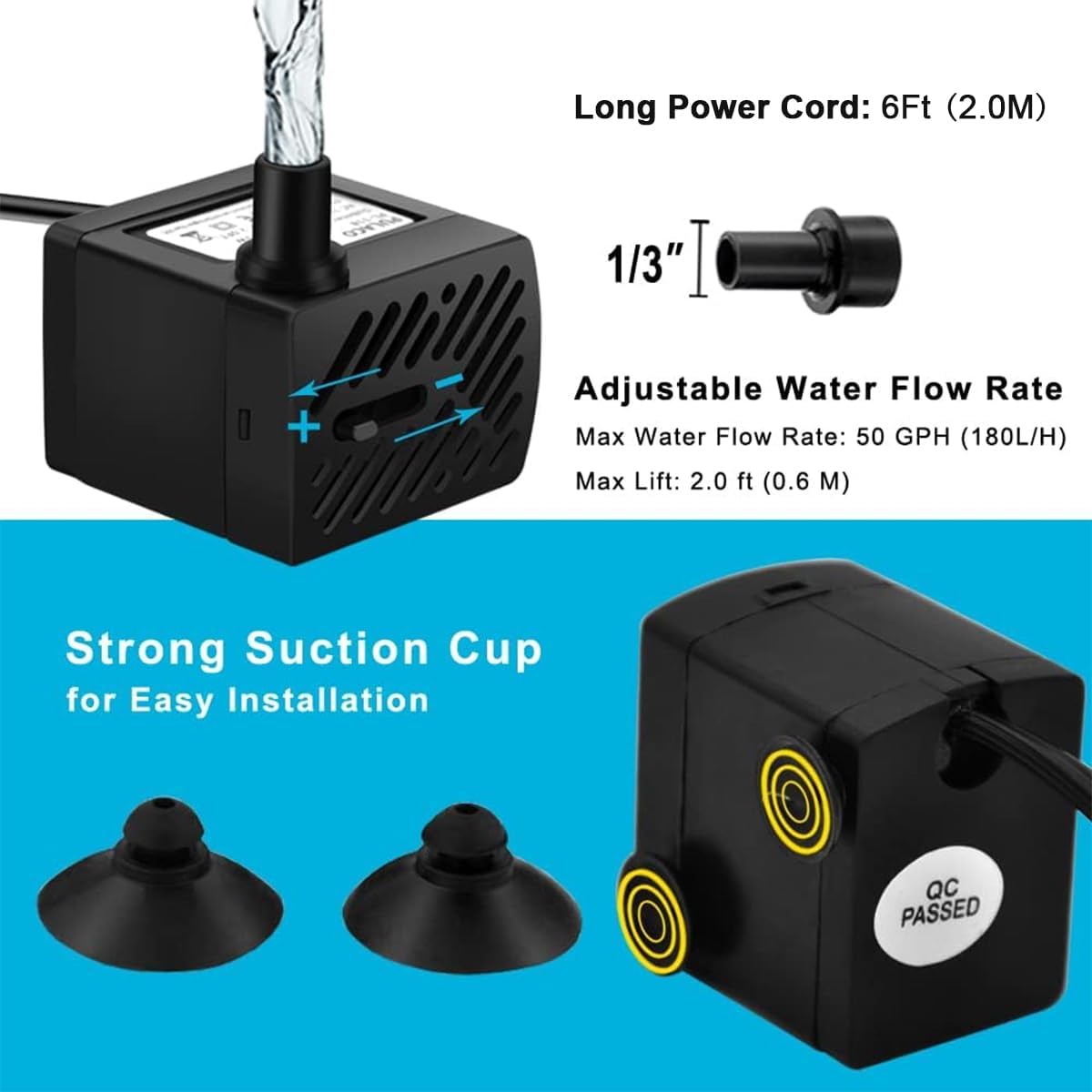 Mini Fountain Pump with LED Lights and Switch