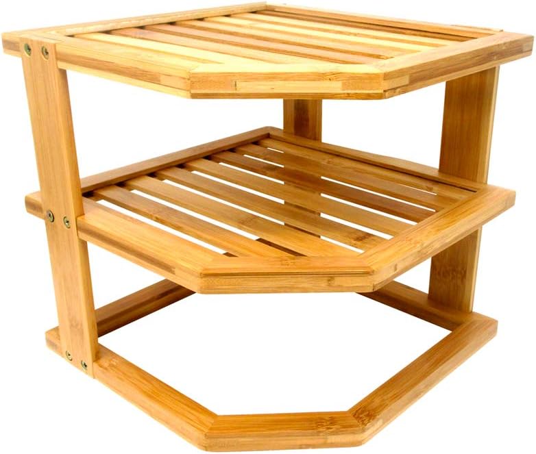 Trademark Innovations 3 Tier Bamboo Plate Rack Corner Shelf