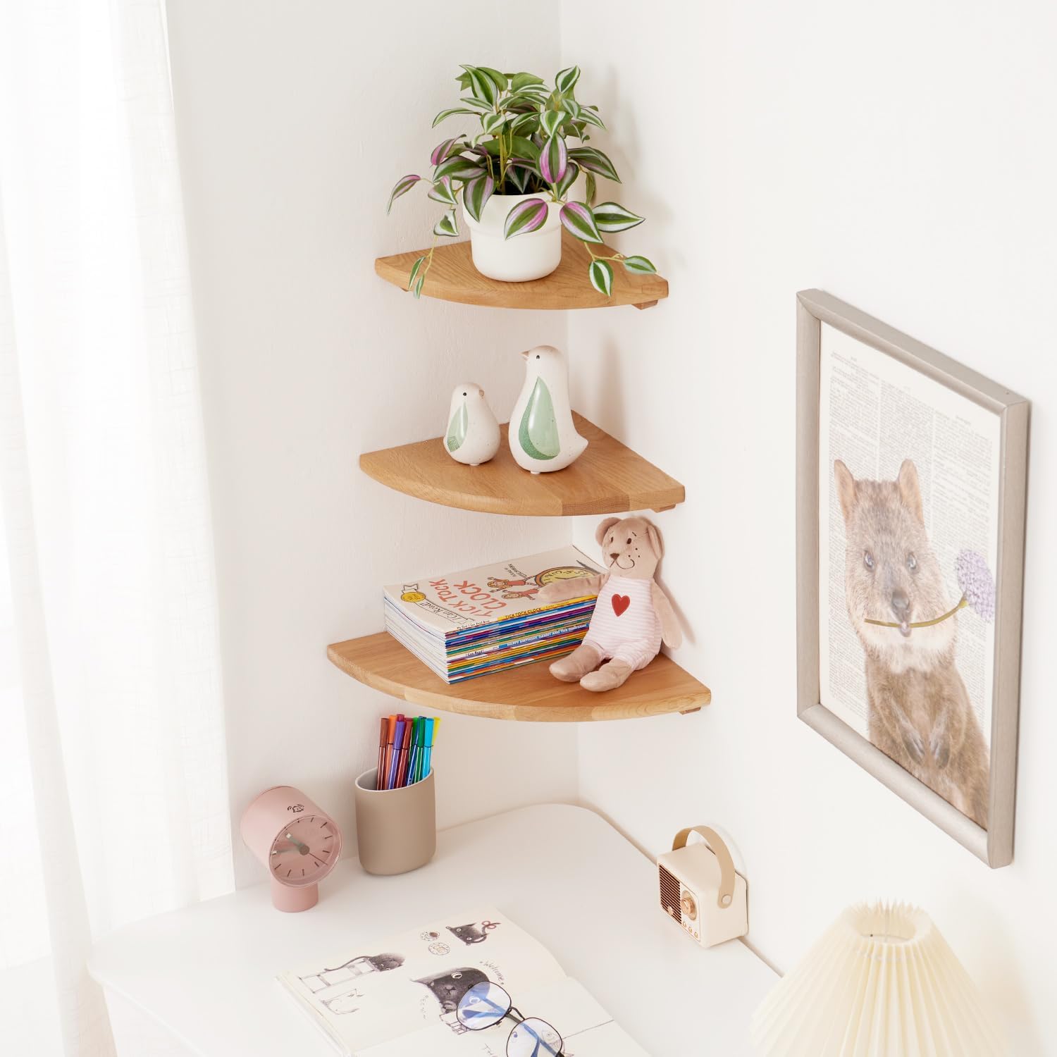 Natural Wood Corner Shelf 14 Inches Floating Display