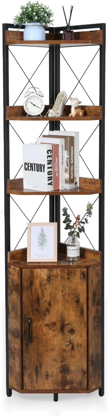 Tall Corner Shelf with 3 Tiers and Doors