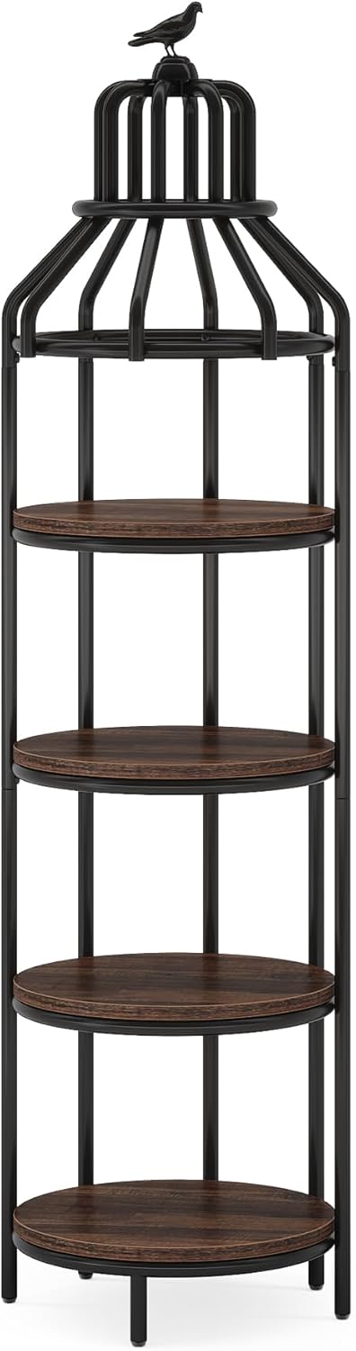 Tribesigns 4-Tier Corner Bookshelf Rustic Brown