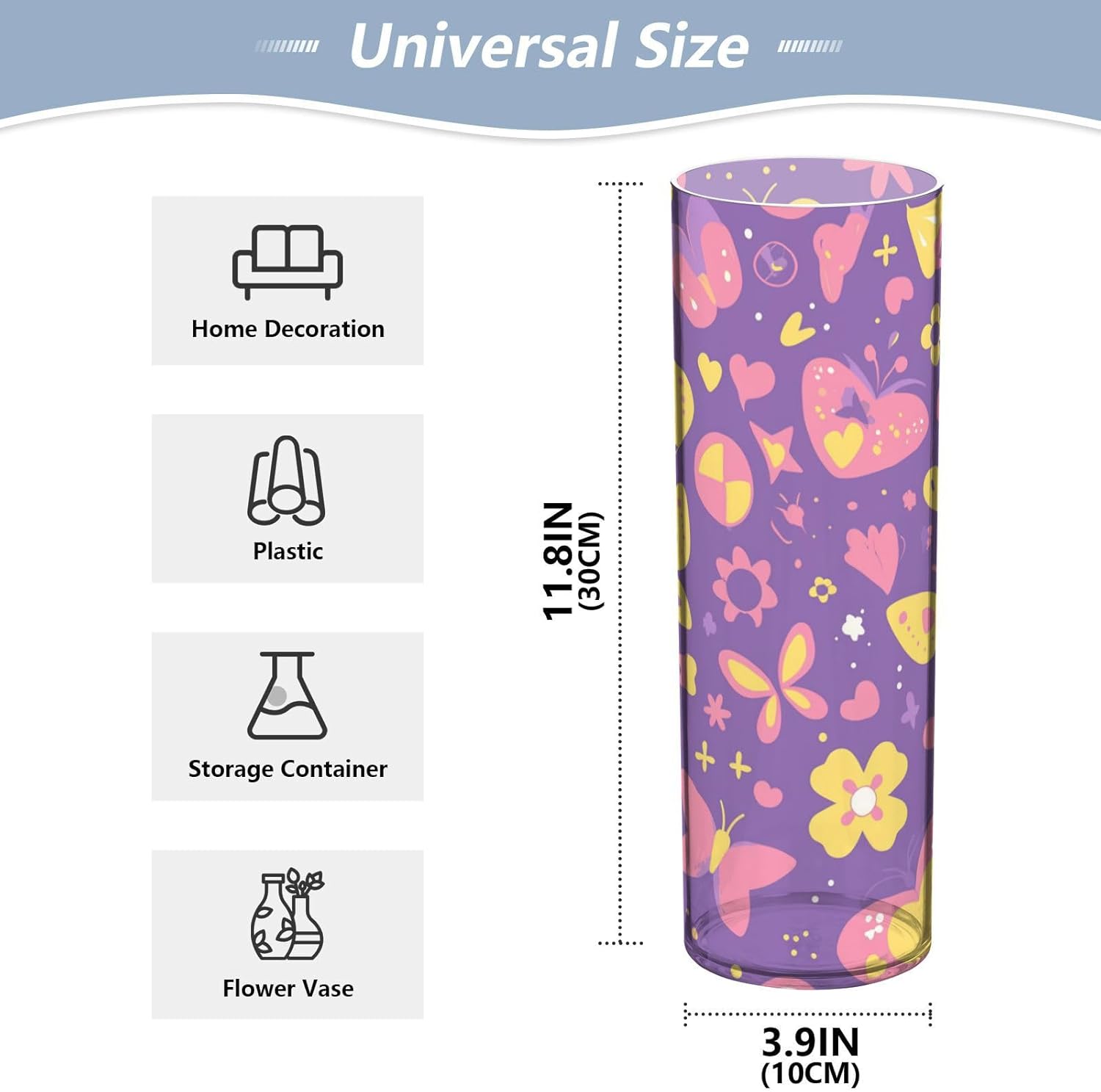 Butterfly Purple Golden Cartoon Plastic Vase 118 x 39 Inch