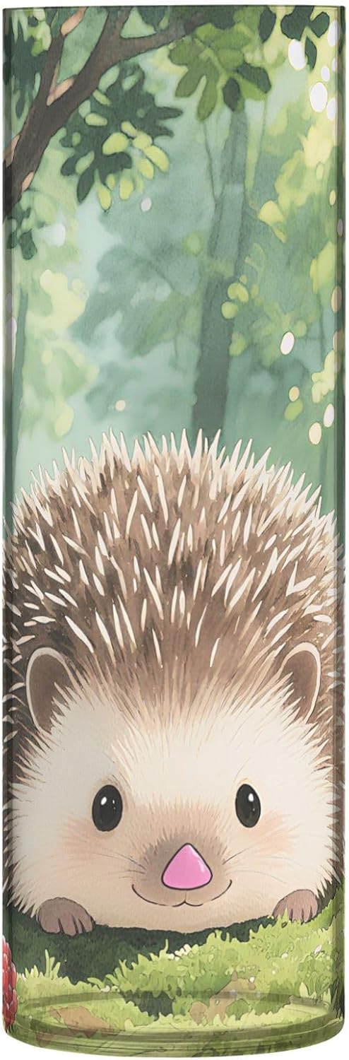 Cute Hedgehog Pattern Clear Plastic Cylinder Vase 118 Inch Tall