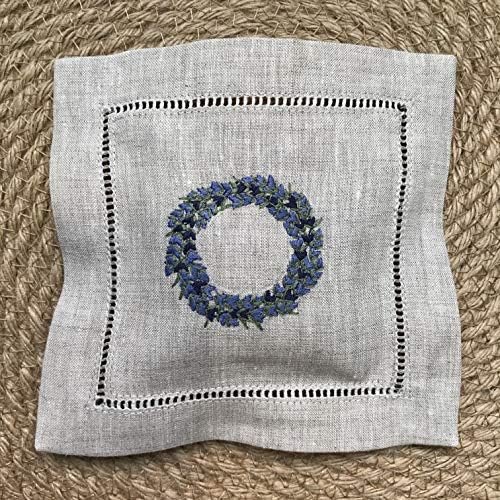 Hand Embroidered Lavender Pillow Sachet Bag Set of 3 Natural Linen