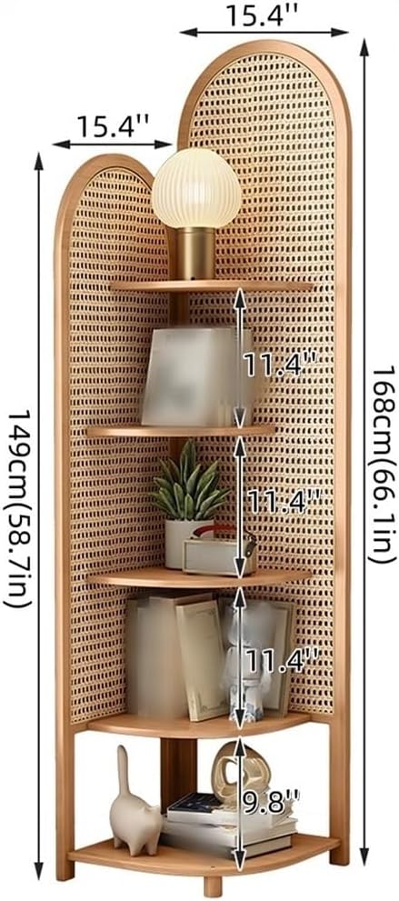 5 Tier Rattan Corner Shelf for Living Room