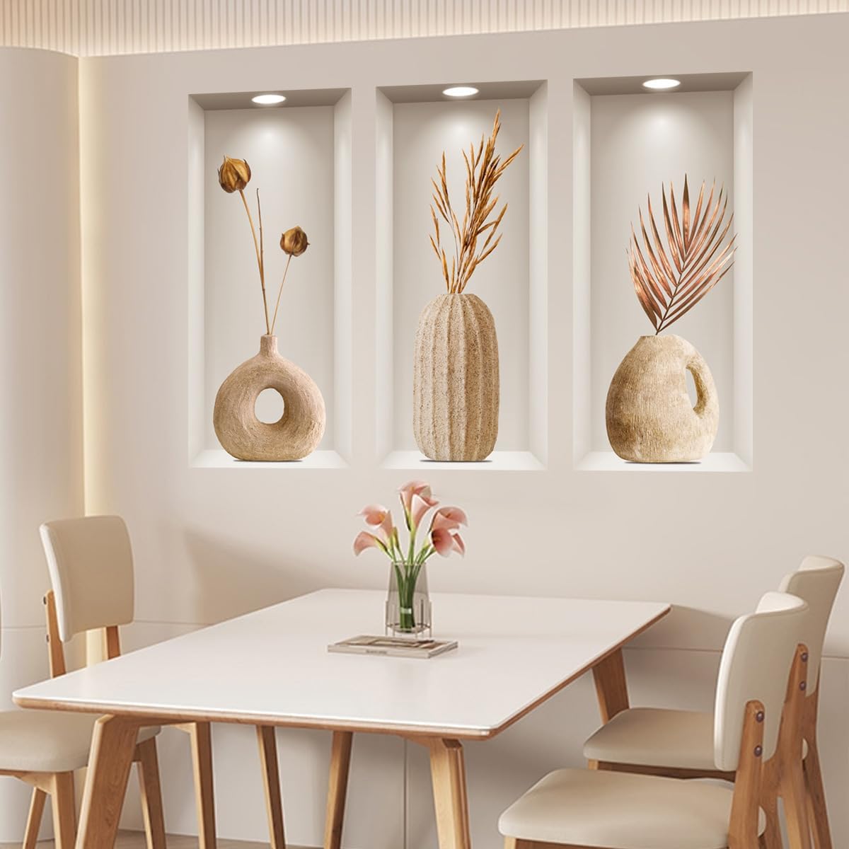 Joyartu 3D Plants Wall Decals 3PCS Modern Vase Art Set