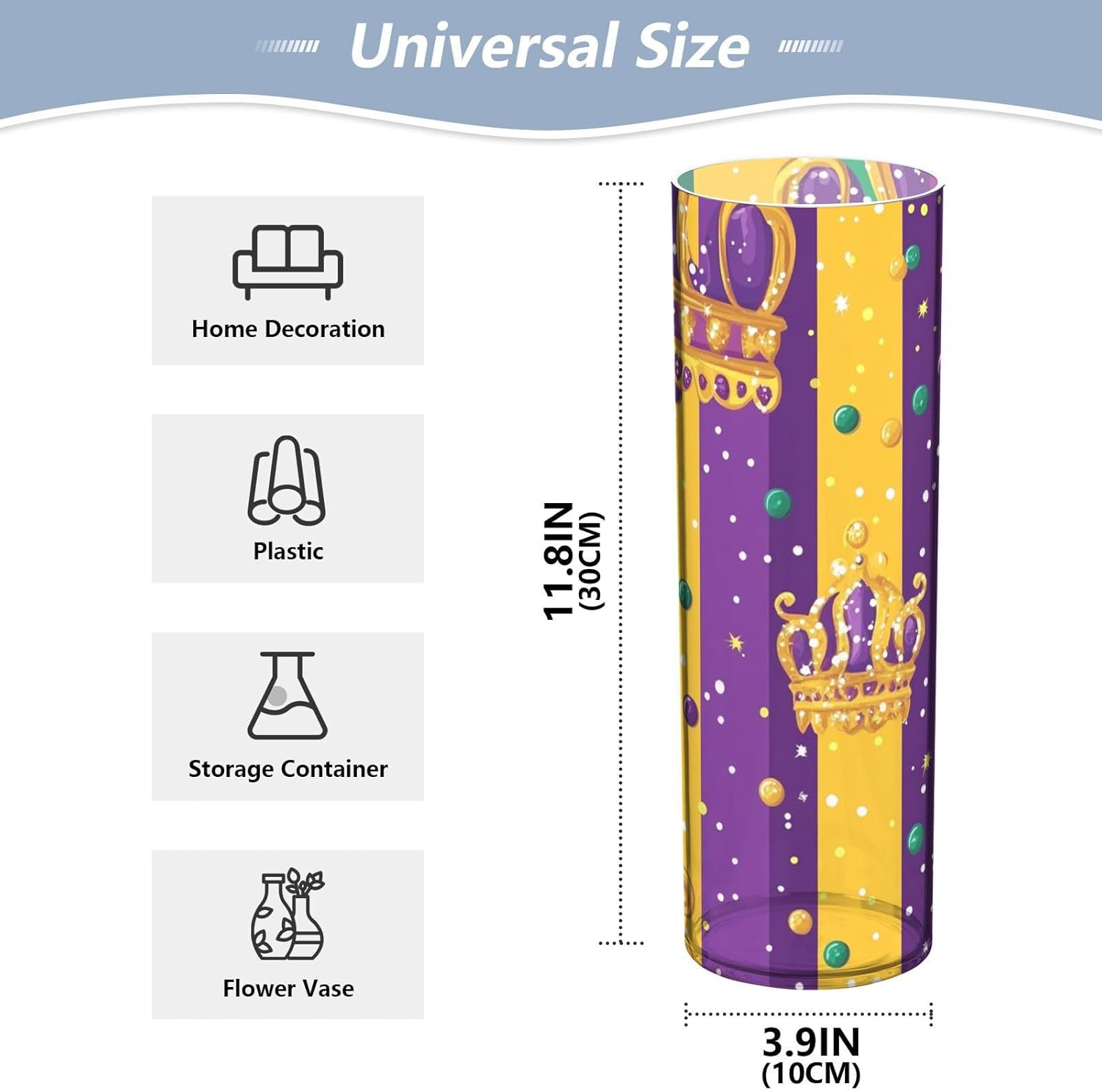 Mardi Gras Purple Green Hurricane Vase 118 x 39 Inch